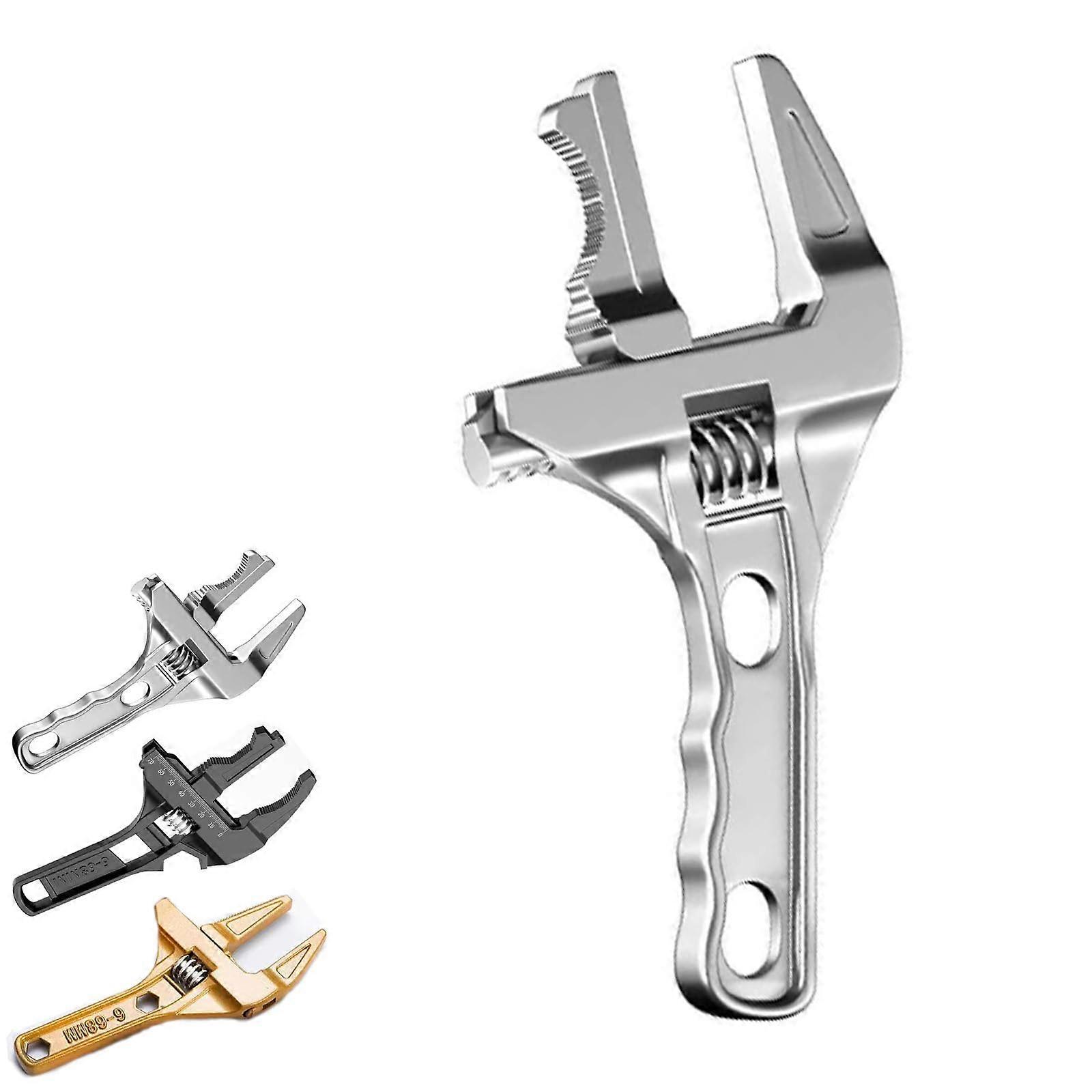 Reversible Sink Wrench, Adjustable Wide Opening, Aluminium Alloy, 668 mm Jaw (Silver)