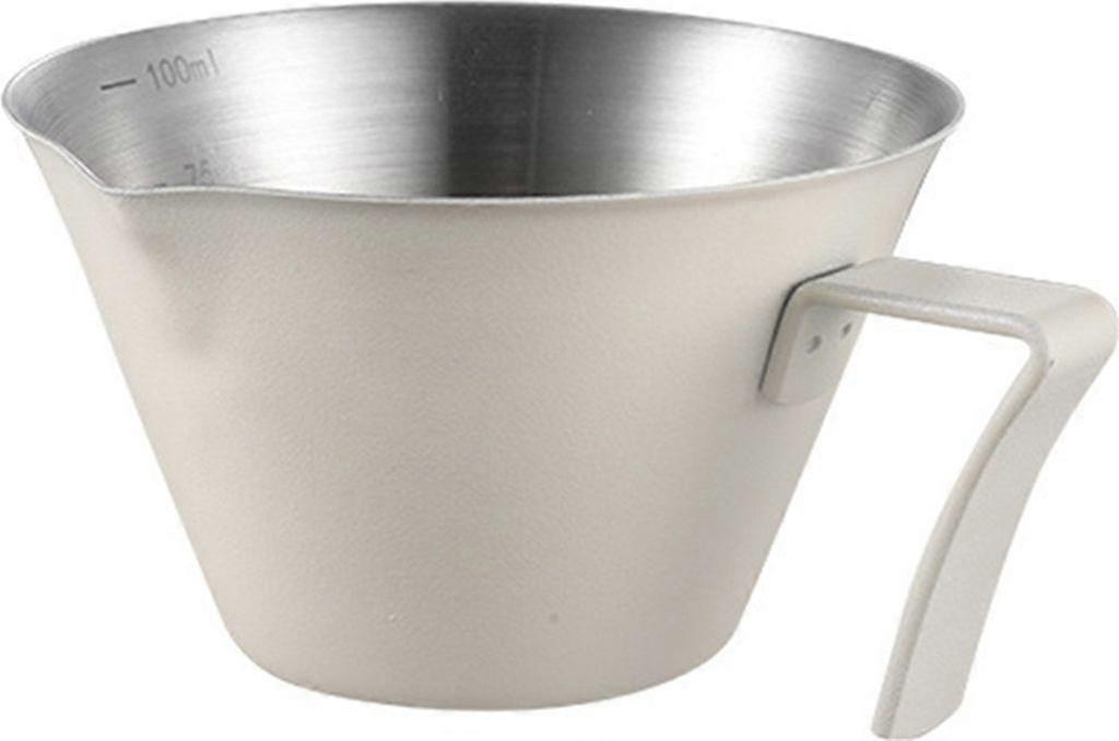 Stainless Steel Espresso Measuring Cup with Handle Coffee Cup Kitchen Tools 100ml (White)