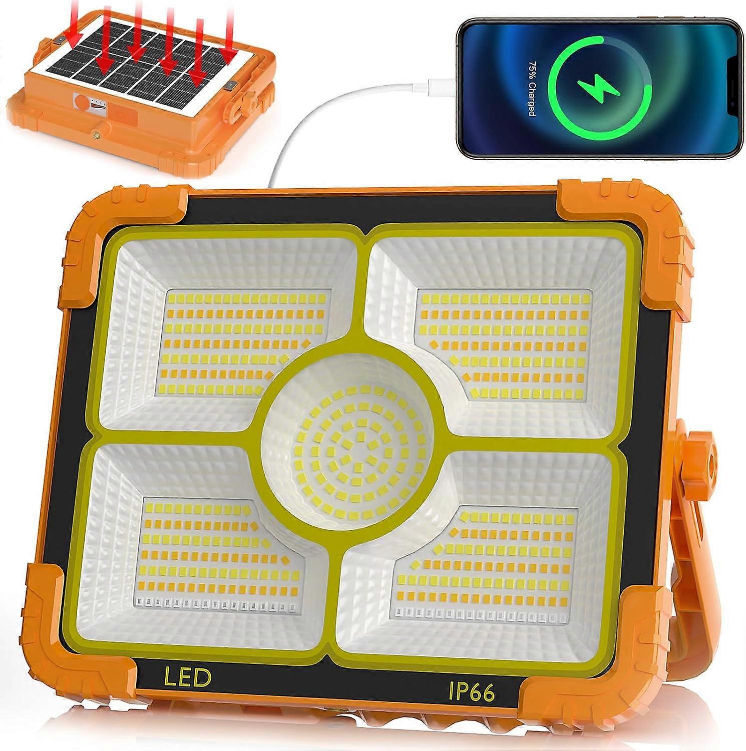 100W Portable Work Light - 10,000LM 466-LED Floodlight | 5 Modes USB/Solar for Emergency, Repairs