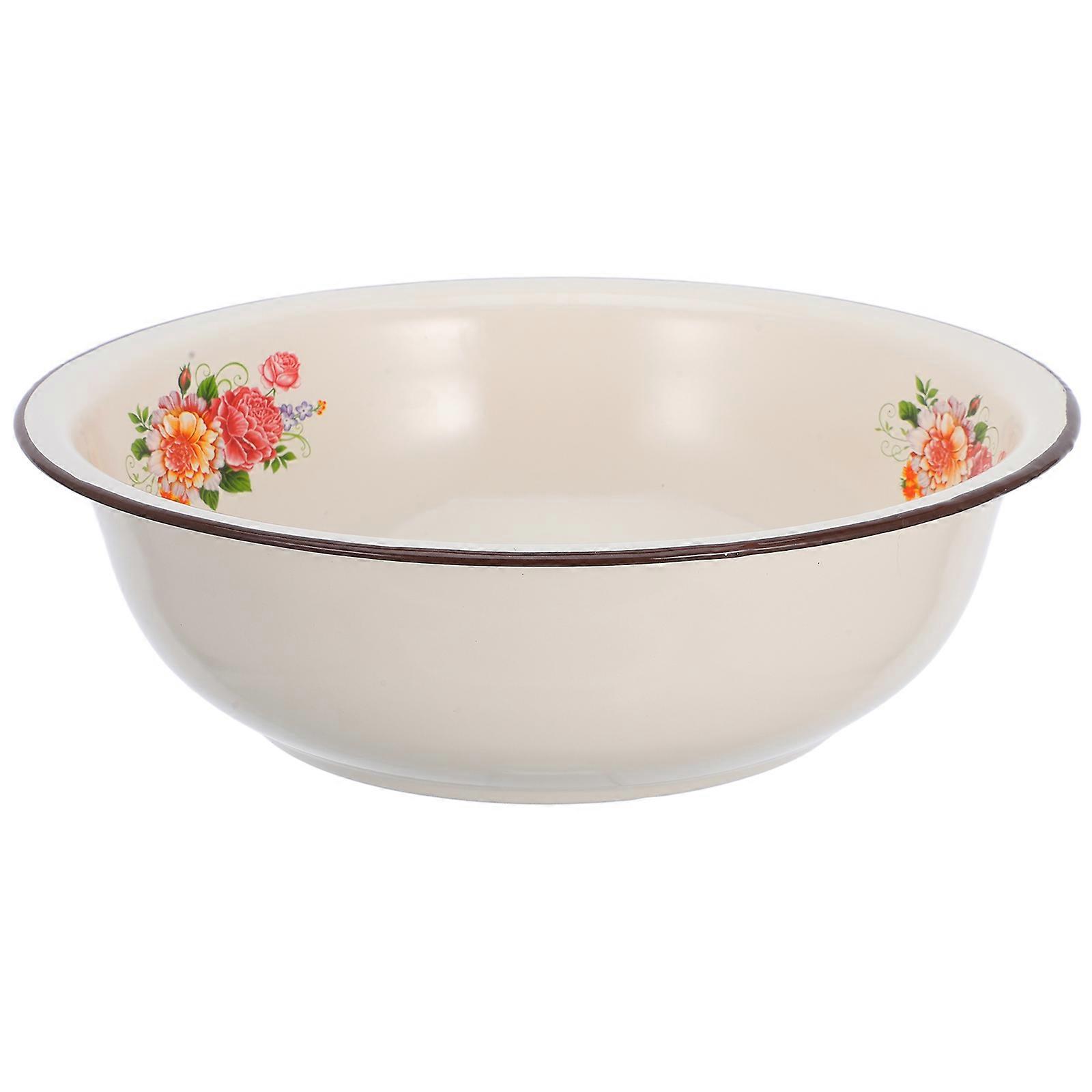 Retro Enamel Kitchen Bowl Large Capacity Vintage Mixing Basin Multi Functional Deepened Dough Kneading and Fruit Washing with Scratch Resistant