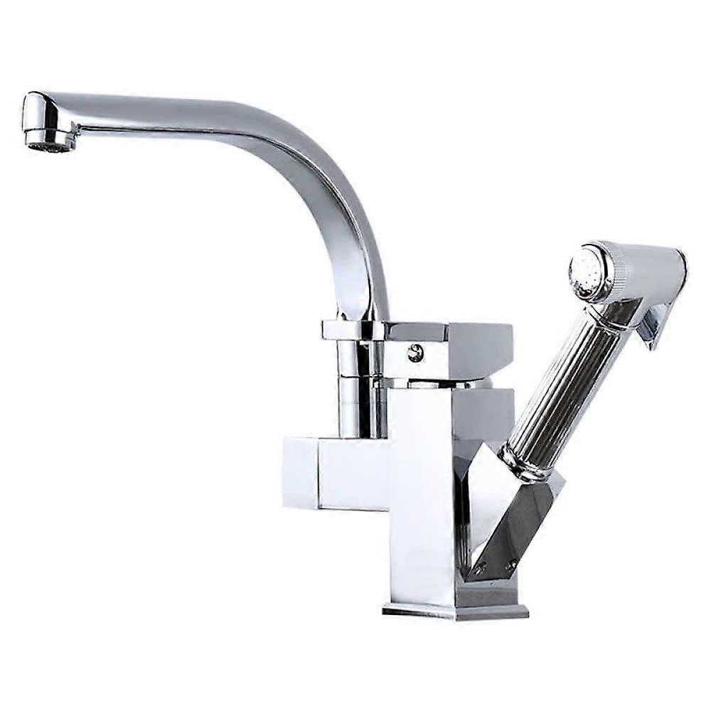 Robinet de cuisine coulissant en acier inoxydable Robinet mélangeur d’eau chaude et froide avec tête rotative à pression, noir, taille unique argent