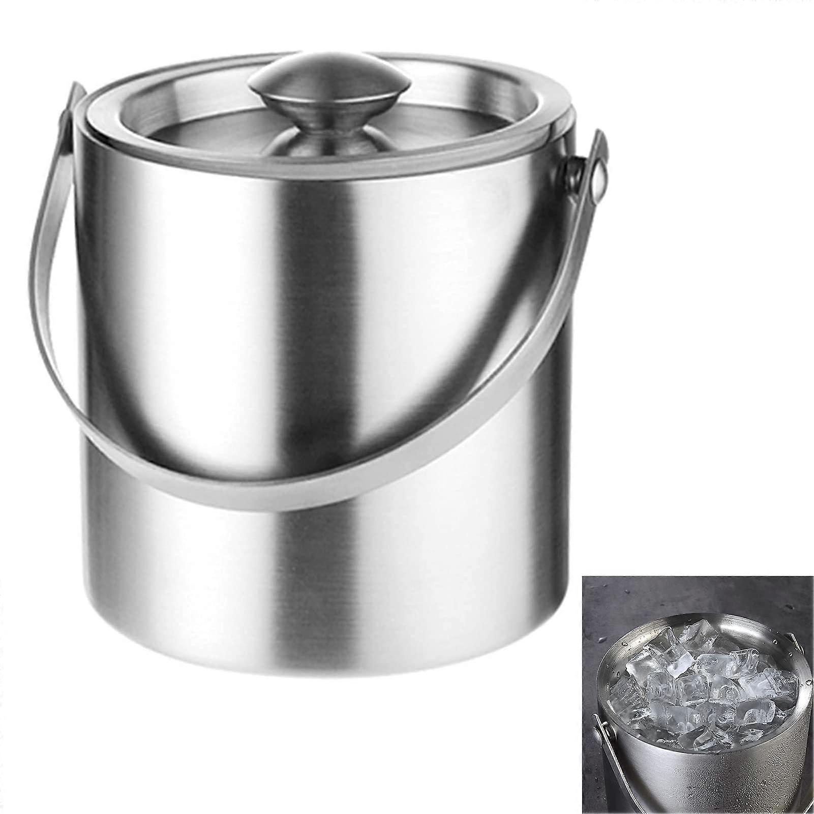 Ice Bucket With Lid And Ice Tongs, 2L/3L Stainless Steel DoubleWall Bar Ice Bucket Set For Home Bar