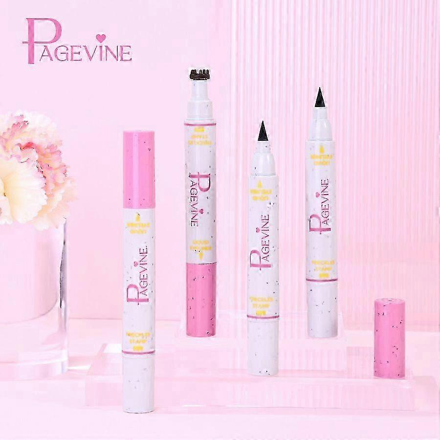 2 in 1 Freckle Stamp and Liquid Eyeliner Pen, Fake Freckles Face Tattoo Stain Pencil, Waterproof Long- lasting Eyeliner Liquid Pen, Freckle Stamp