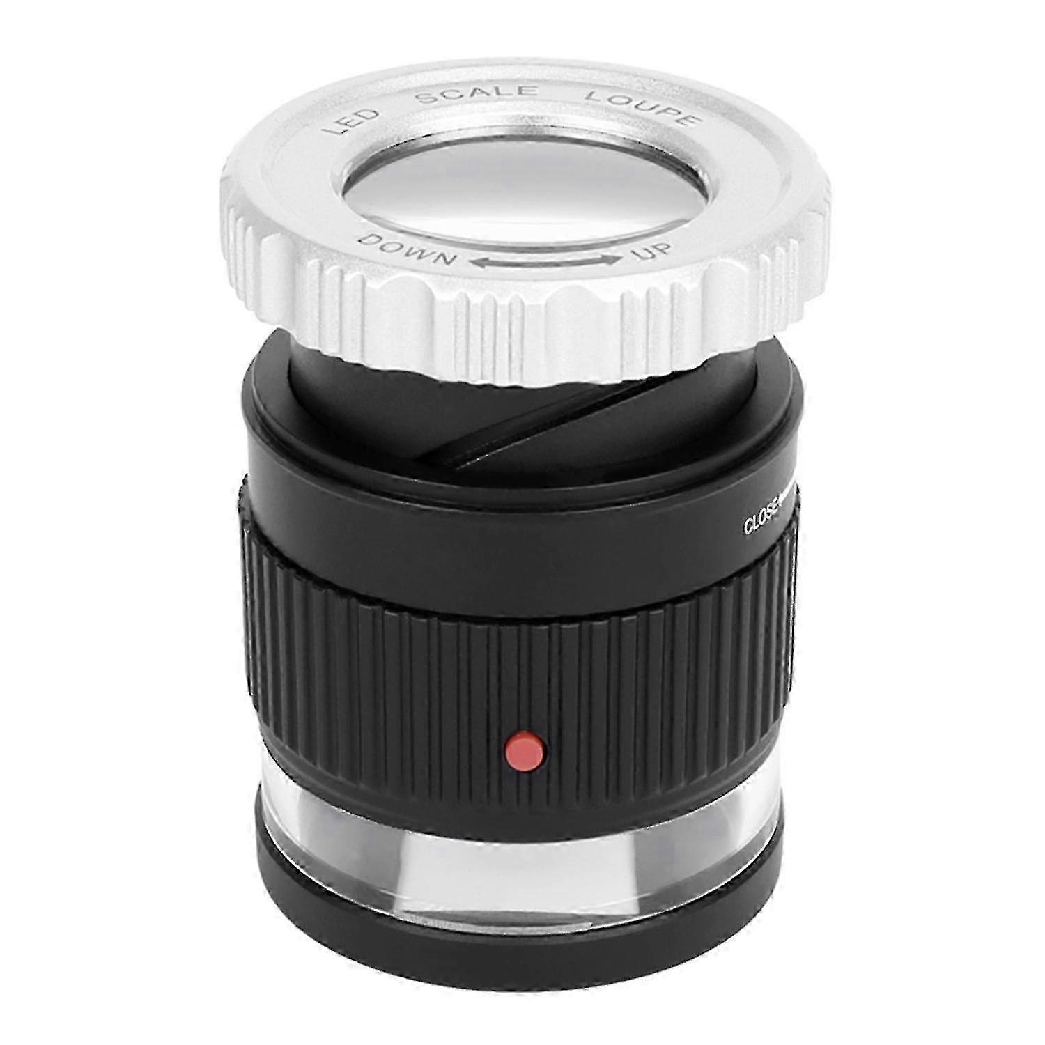 30X Adjustable Magnification LED Loupe Magnifier with Scale Metal Cylinder Type Small