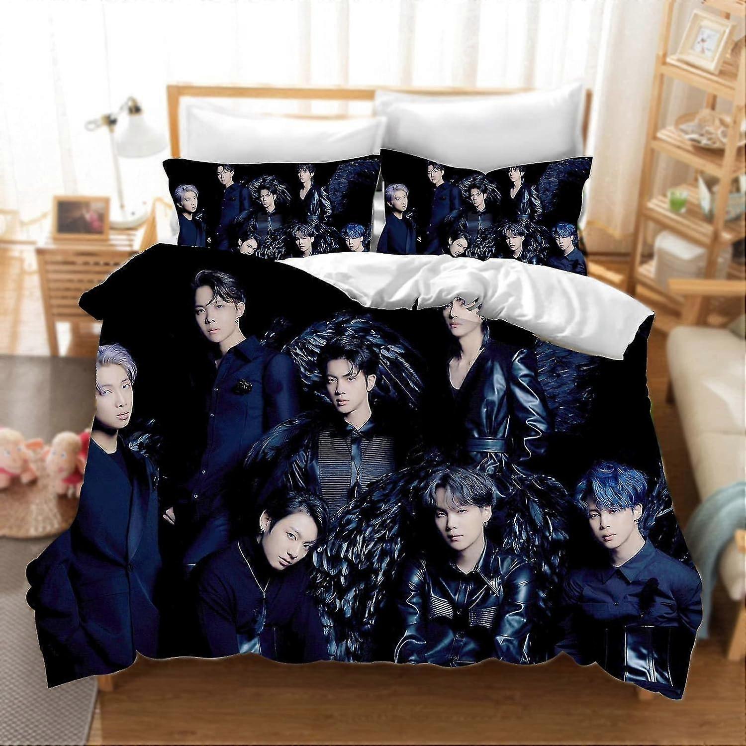 Conjunto de capa de edredão Cartoon Anime BT21 para crianças, 135 x 200 cm Roupa de cama de microfibra com fecho de correr e fronha