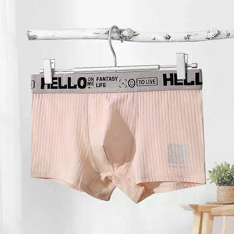 Men's Underewar Ribbed Cotton Breathable Comfortable Youth Low-waist U Convex Pouch Boxer Shorts Solid Color Soft Elastic Trunks