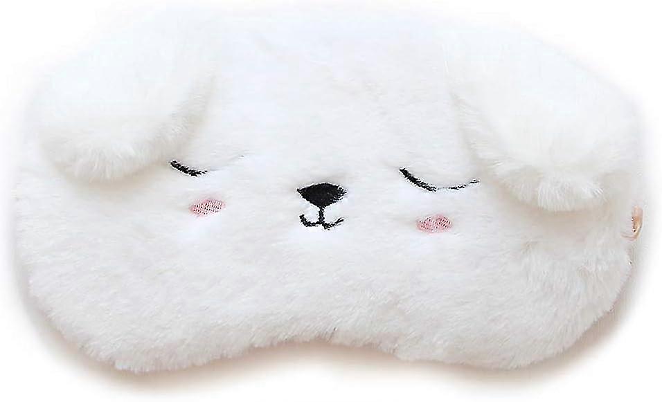 Comfortable Eye Sleep Mask Ultra-Soft Plush Adjustable for Travel Cute Cartoon Design, 18*8cm (White Dog)