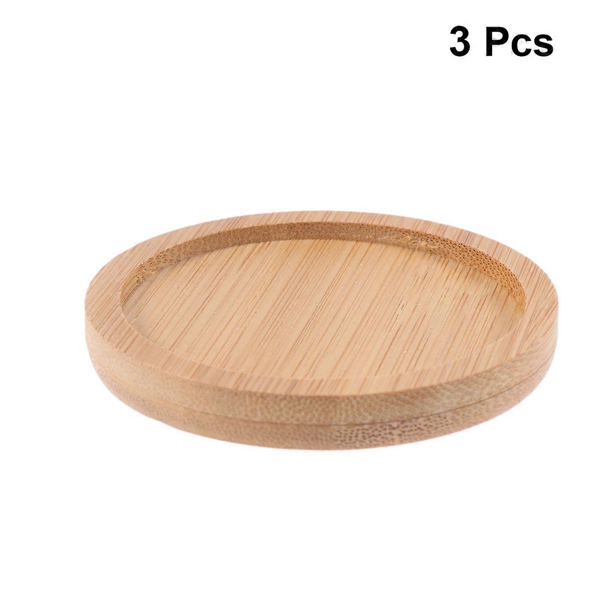 Round Bamboo Tray Flower Pot Support Gardening Simple Design 7.3x7.3x1cm 3Set