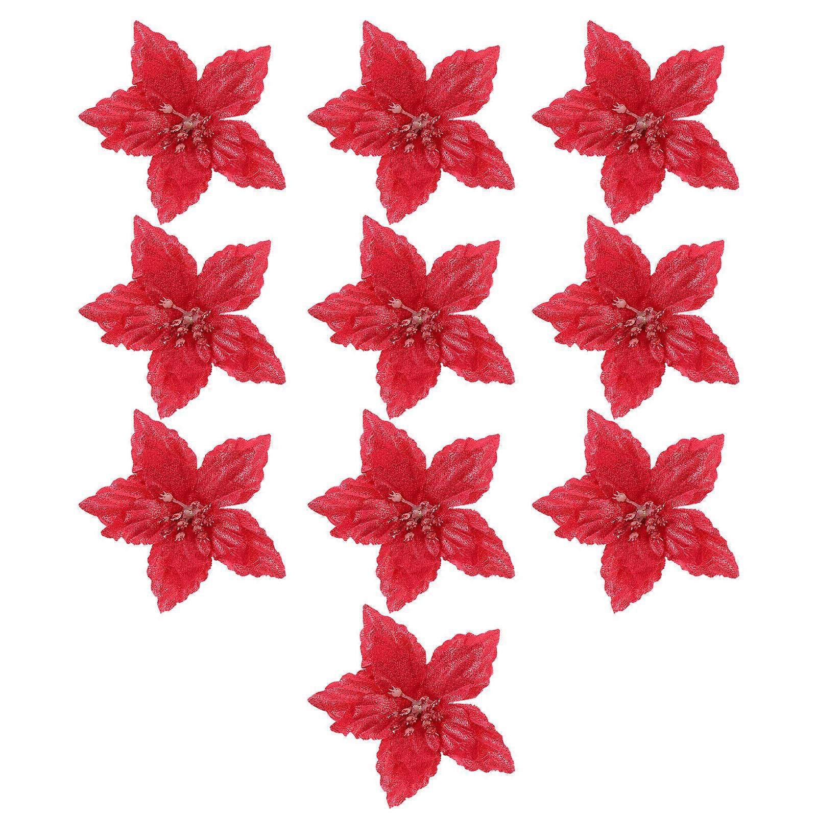 Tree Decorative Flower Christmas Party Ornaments Red 9CM Details 10Pcs
