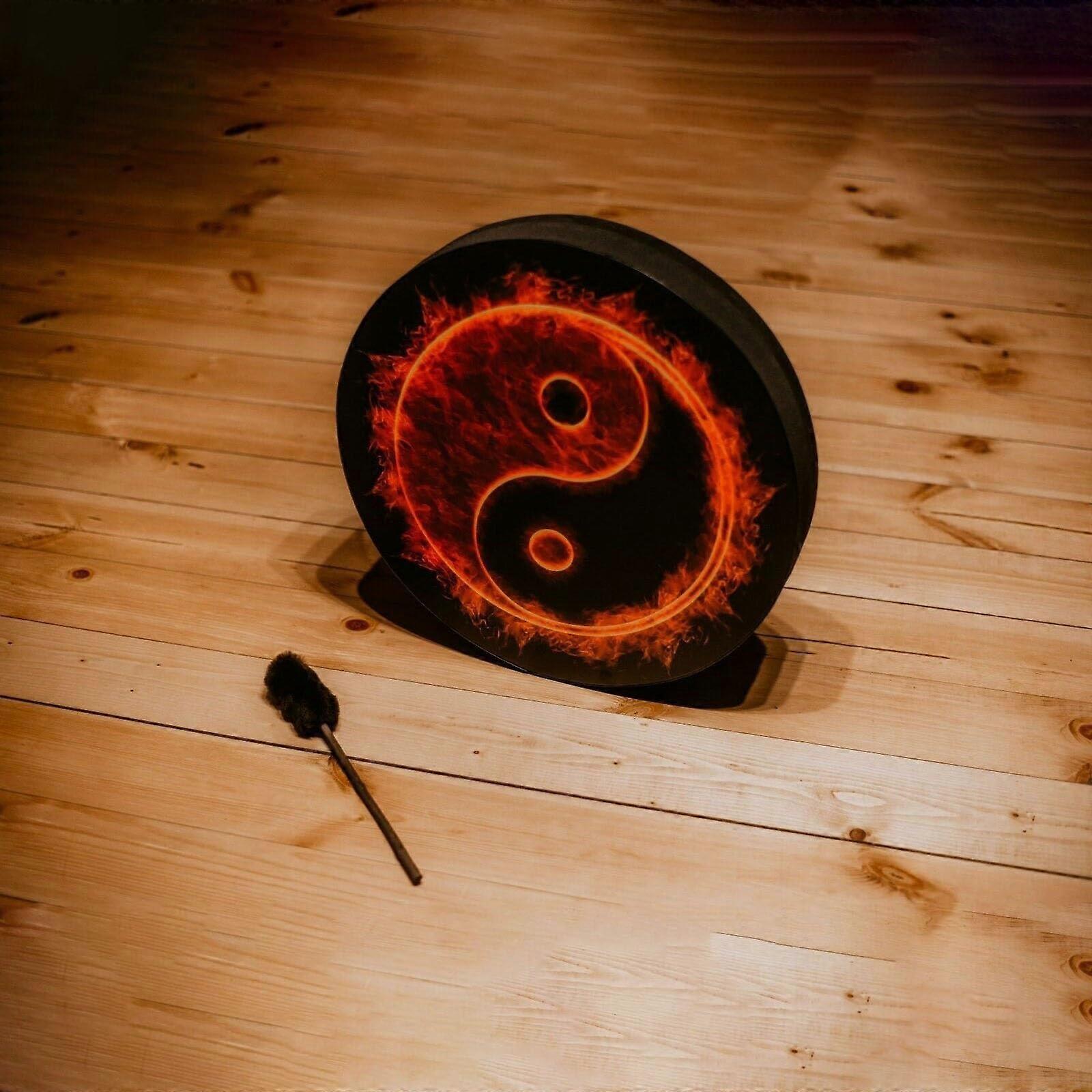 Ritual Shaman Drum, Festive Decoration, Siberian, 9.84 Inch, Black Frame Drum