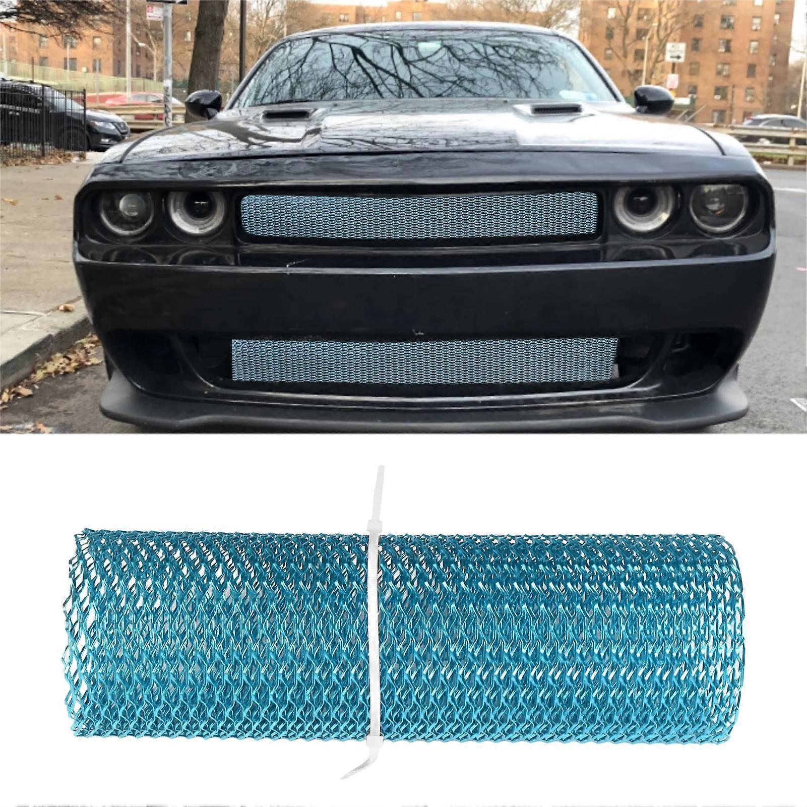 Car Front Center Grid Grille Rhombic Mesh Stable Structure Aluminum Universal Fit for Cars Blue 