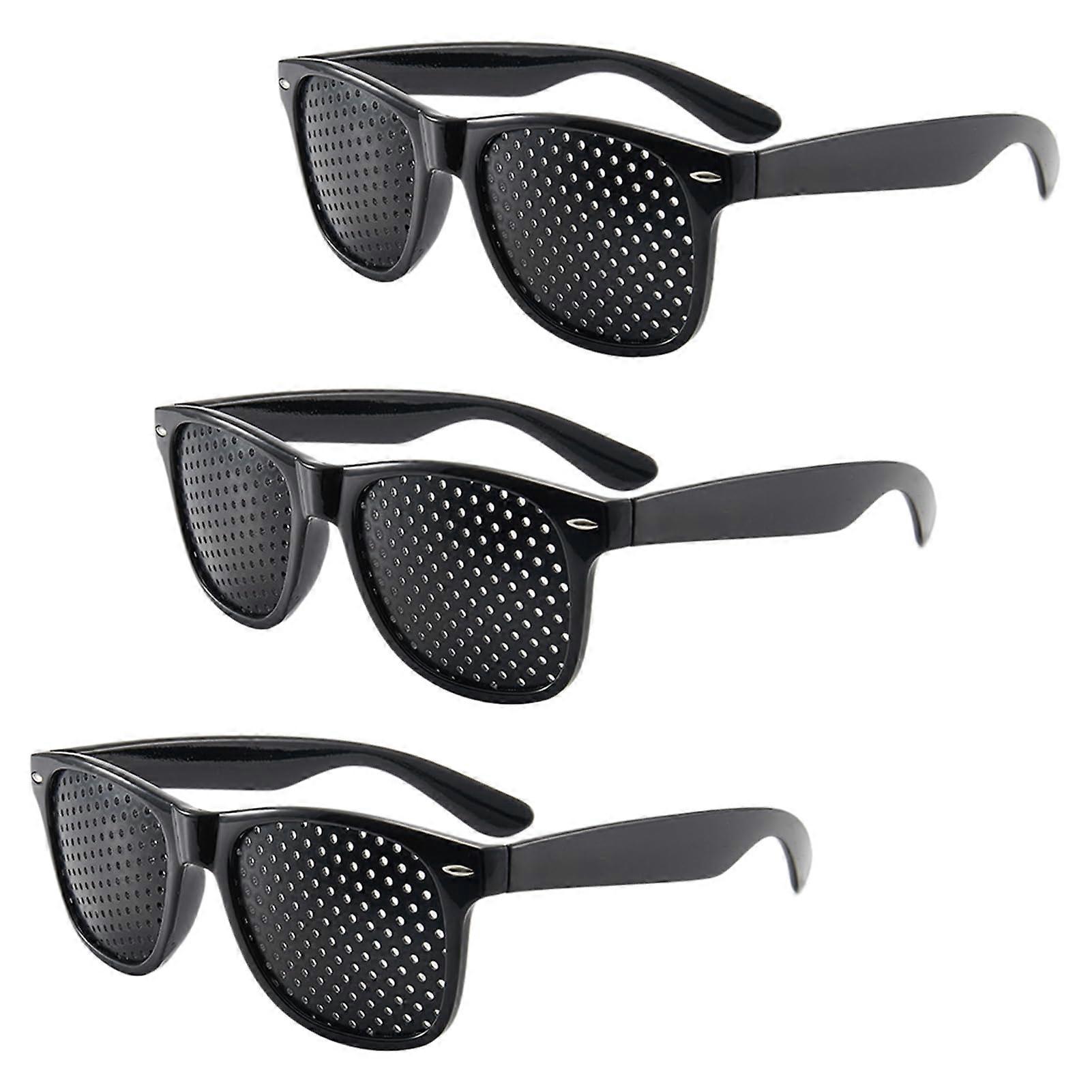 Pack of 3 Black Grid Pinhole Glasses for Eye Training, Comfortable Perforated Glasses with Foldable Arms for Vision Improvement