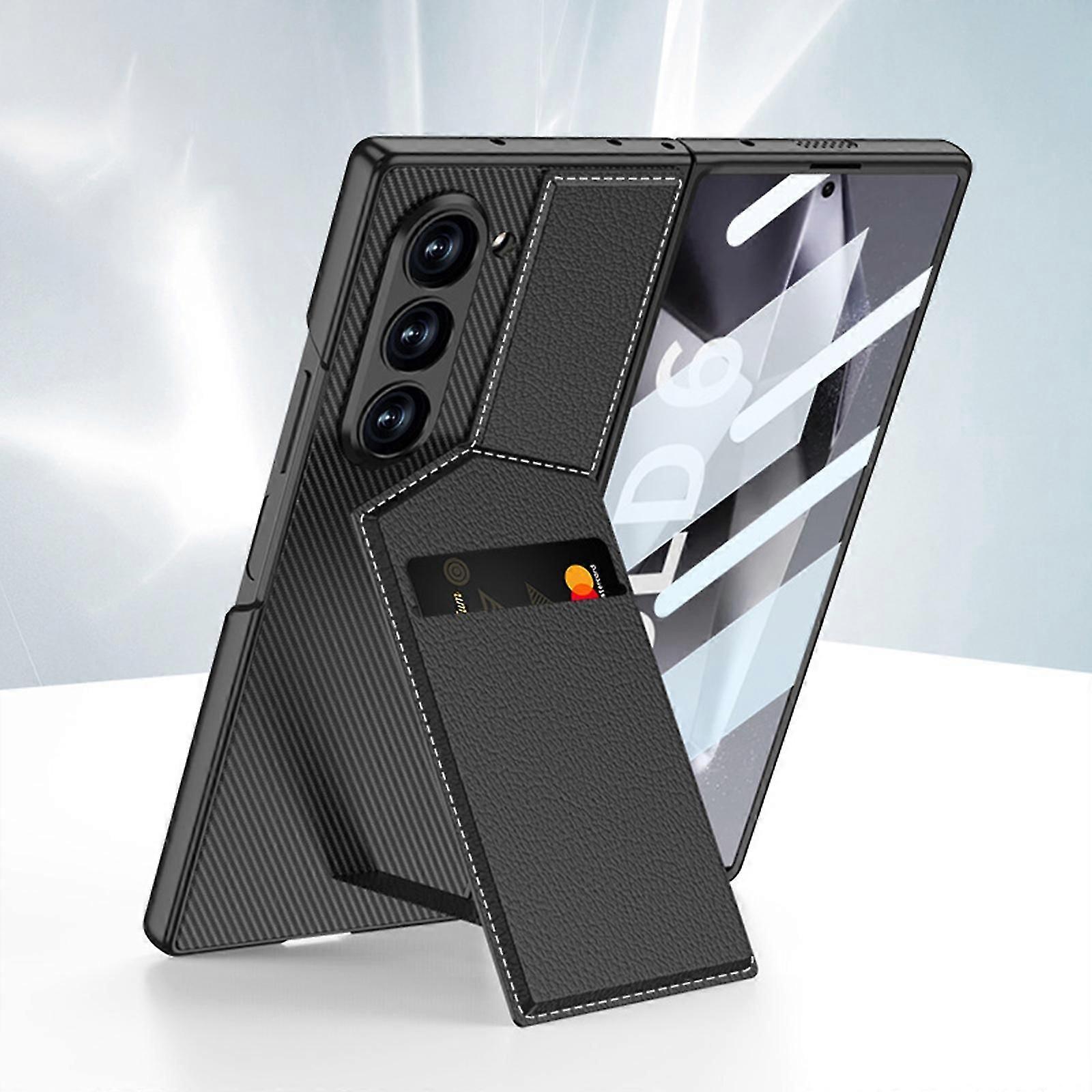 Sansung Galaxy Z Fold 6 için Kart Tutuculu Deri Kılıf, HD Ekran Filmli Çevirmeli Kılıf ve Takılı Kart Yuvası, Manyetik Cüzdan Standı Kapağı
