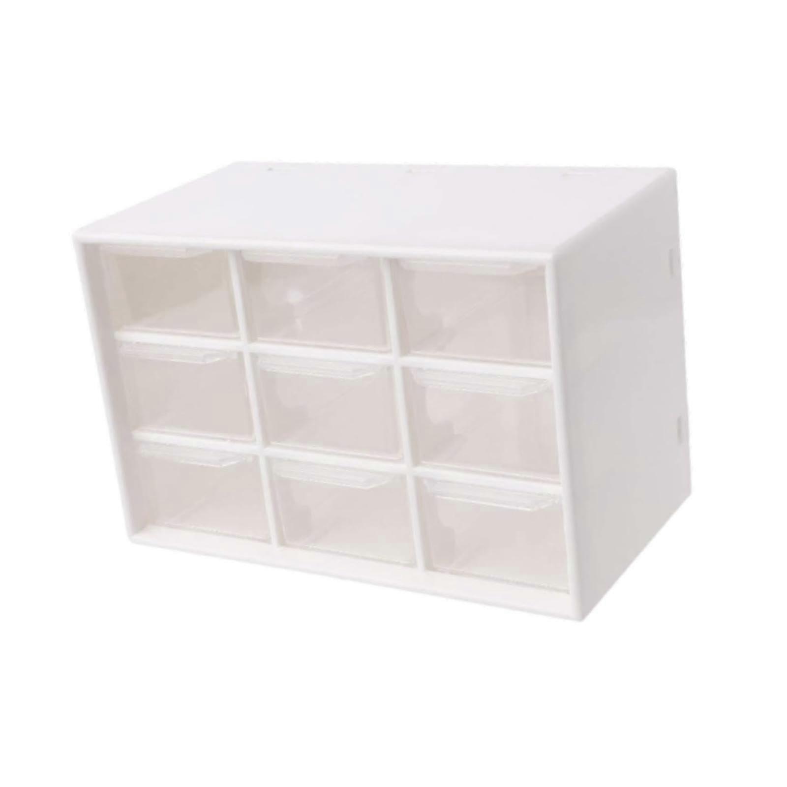 Desktop storage organizer, craft drawer cabinet with 9 small drawers, display case drawer organizer for jewelry and cosmetics, white