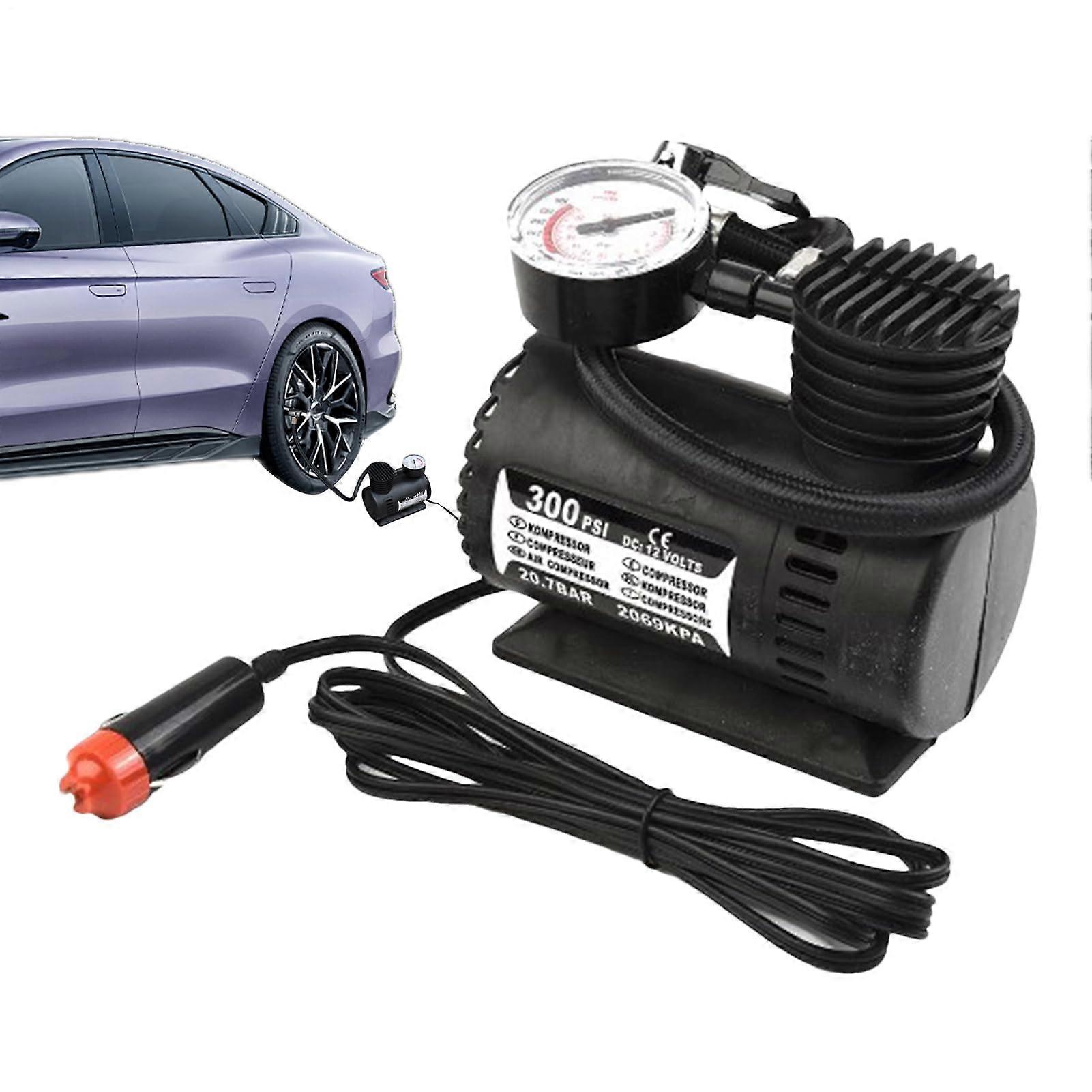 Vehicle Air Compressor Portable Electric Auto Tire Inflator Smart Filling Technology, Durable Hose Fixing Kit, LED Lighting with Gauge