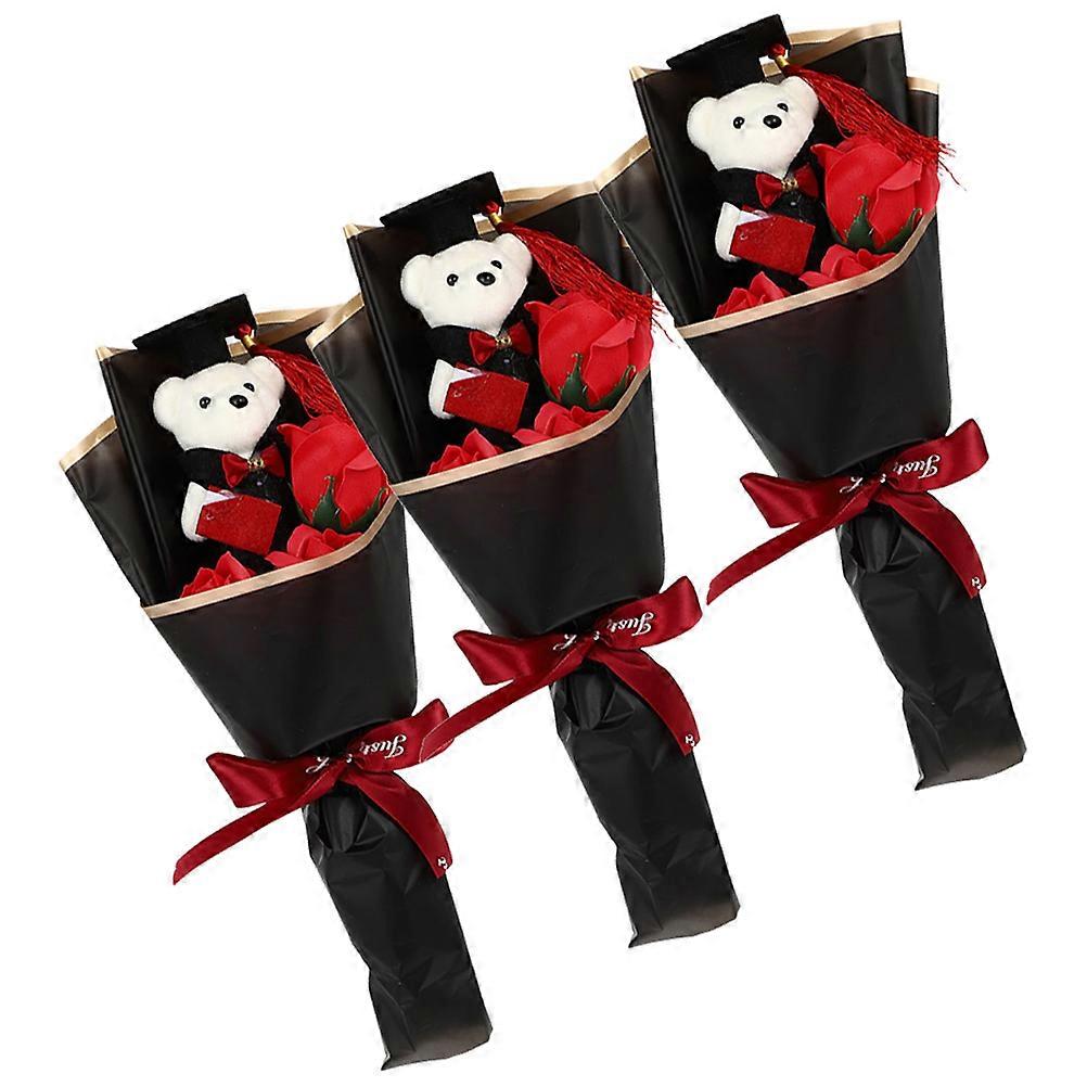Graduation Flower Bouquet With Bear Assorted Color 36X16X8CM Photo Props 3Pcs