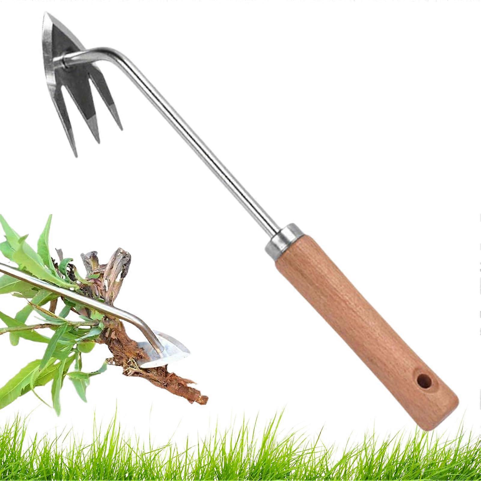 Ergonomic 3-Prong Weeder Tool with Wooden Handle for Garden, Flower Bed, and Vegetable Patch