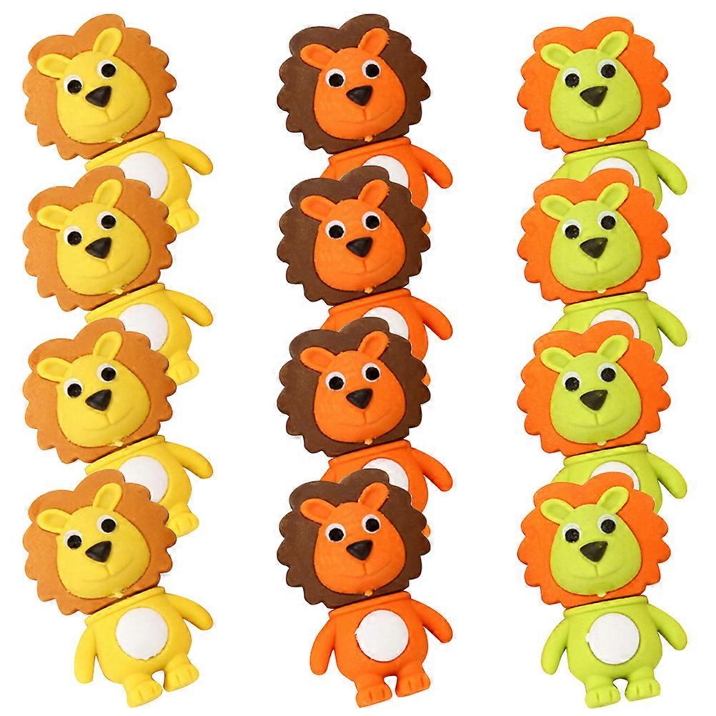 Lion Shaped Multi-Function Erasers for Kids 12Pcs Student Supply Set