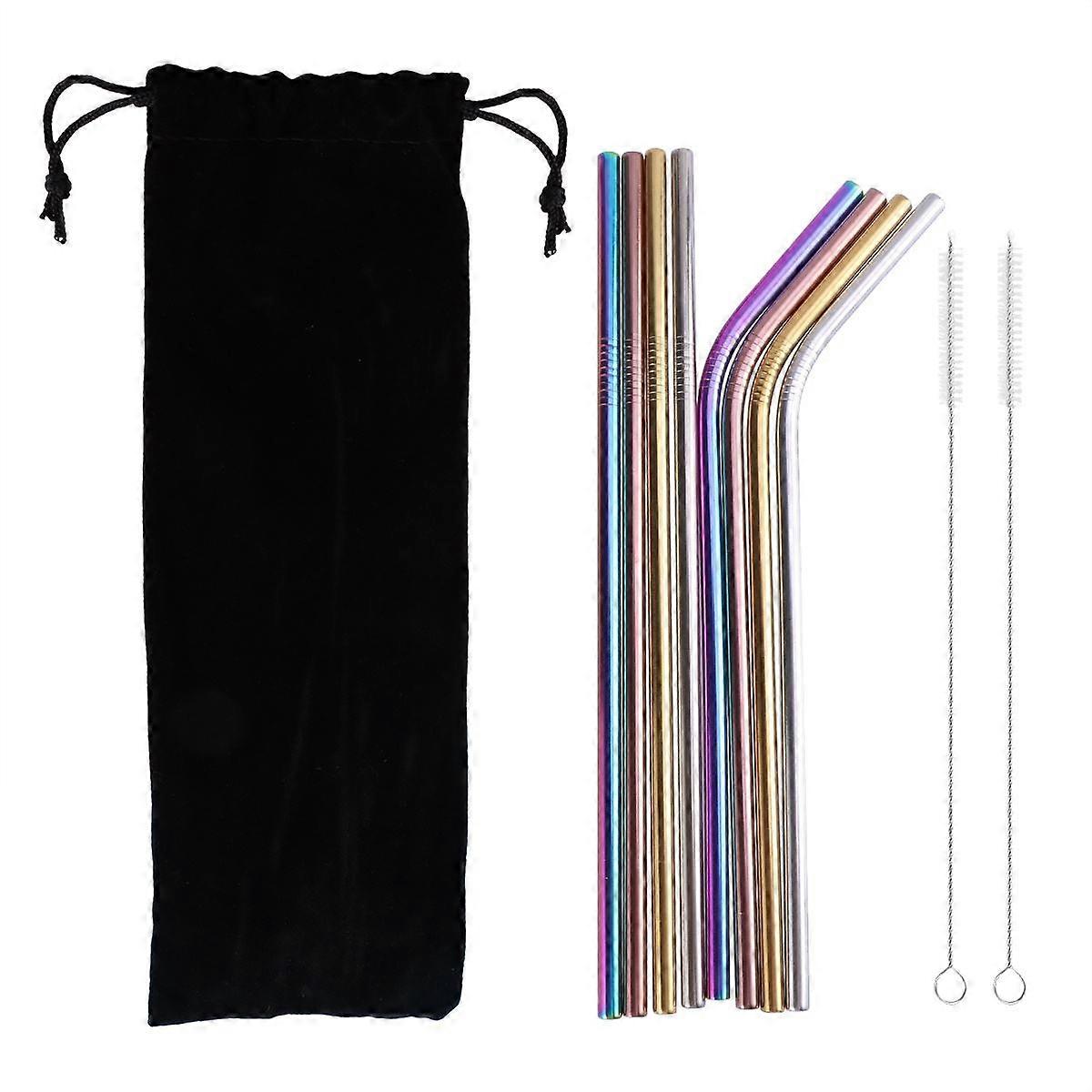 Smoothie Straws Reusable Stainless Steel Drinking Straws Curved and Straight Set for 20oz with Cloth Bag 11Pcs