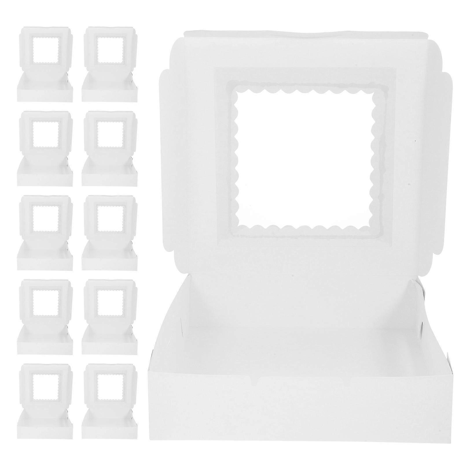 Small Bakery Boxes With Window Kraft Paper Cookie Container Personal Home Use Packaging 10x10x2.5 Inches 12Pcs