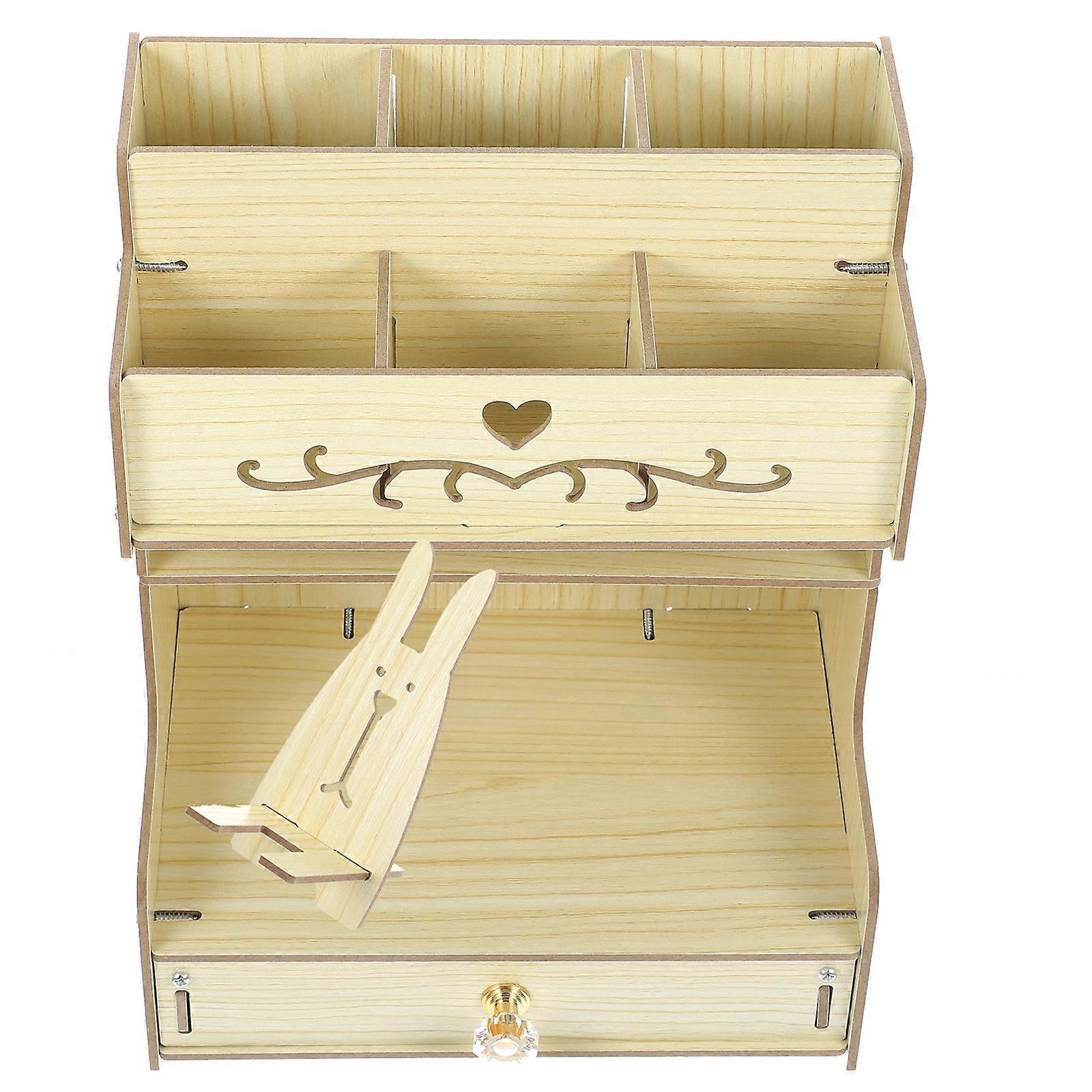 Organisateur de bureau en bois avec multicompartiments pour stylos et papeterie à usage domestique Jaune clair 7,5 x 4,3 x 5,1 pouces