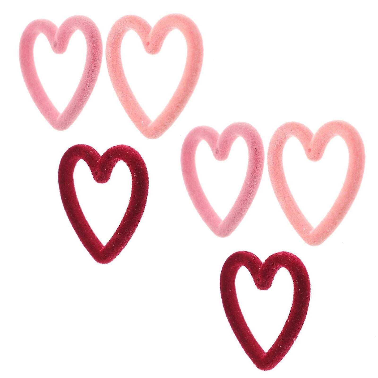 Assorted Color Flocking Heart Charms for Jewelry Making Crafts with Hole Design 6 Pieces