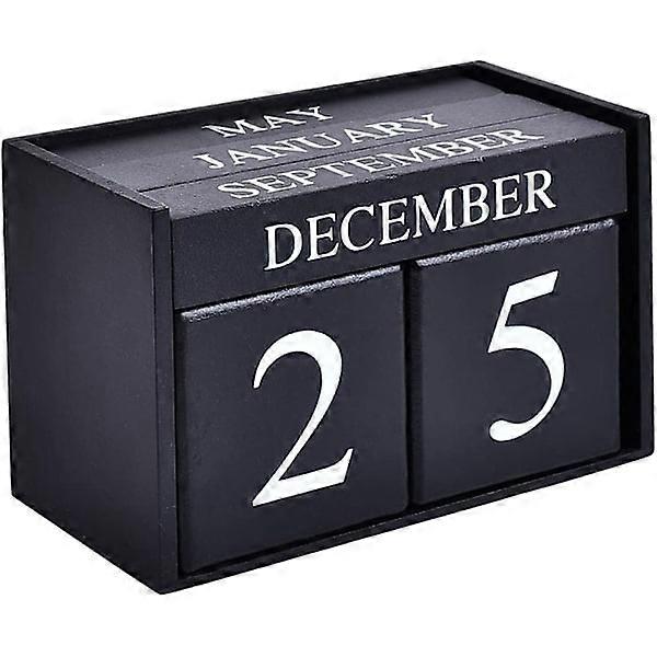 Wooden desk block calendar - perpetual block monthly date display Black