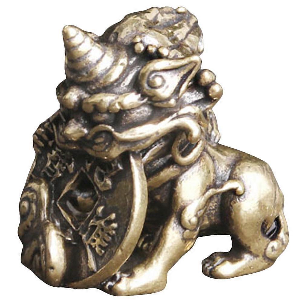 Golden Brass Kirin Statue for Decor Auspicious Wealth Symbol Craft Desk Ornament 2.5 Inch