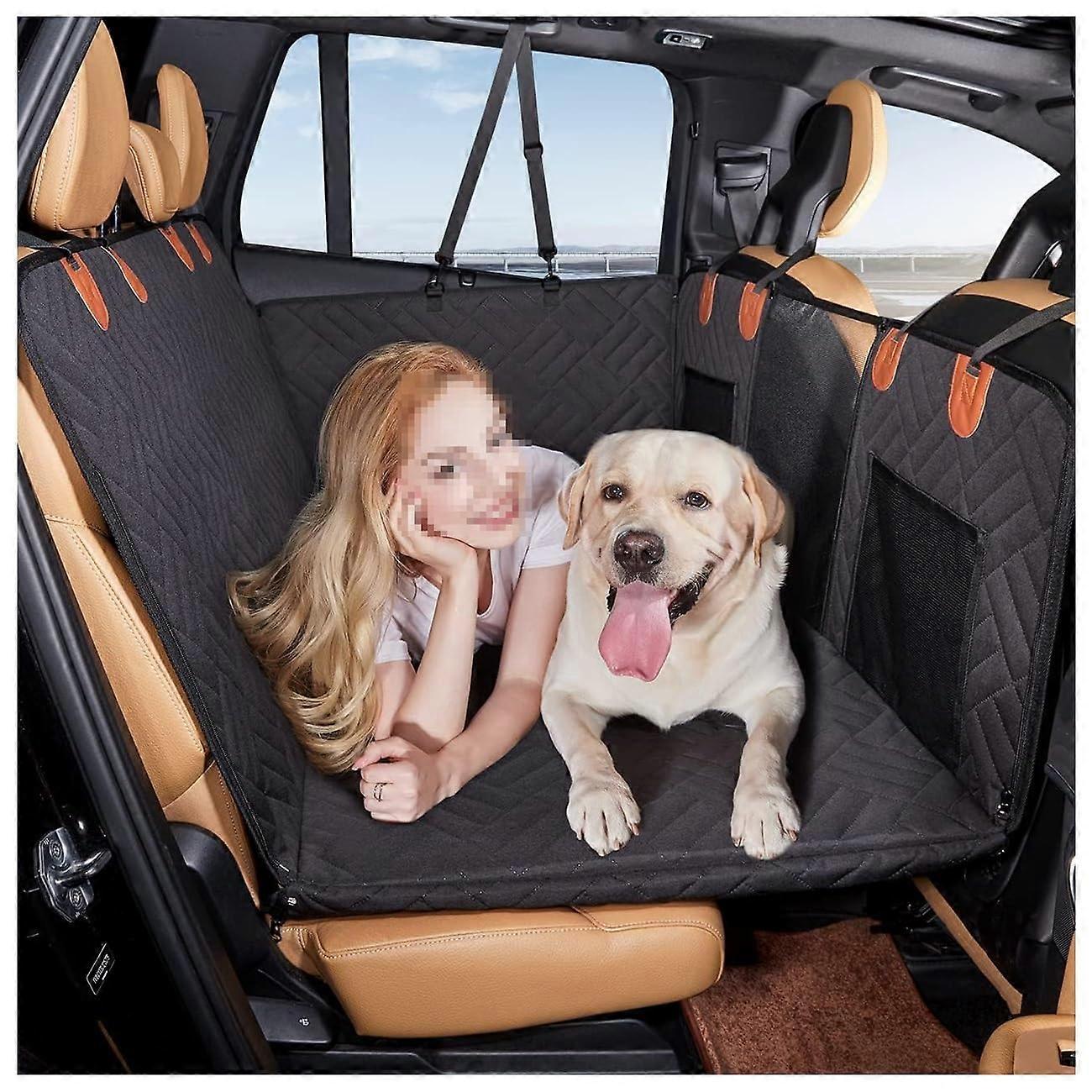 Dog Blanket Car Rear Seat Universal Fit Waterproof Scratch-Resistant Hard Underside Honeycomb Panels Widened Side Wings Black