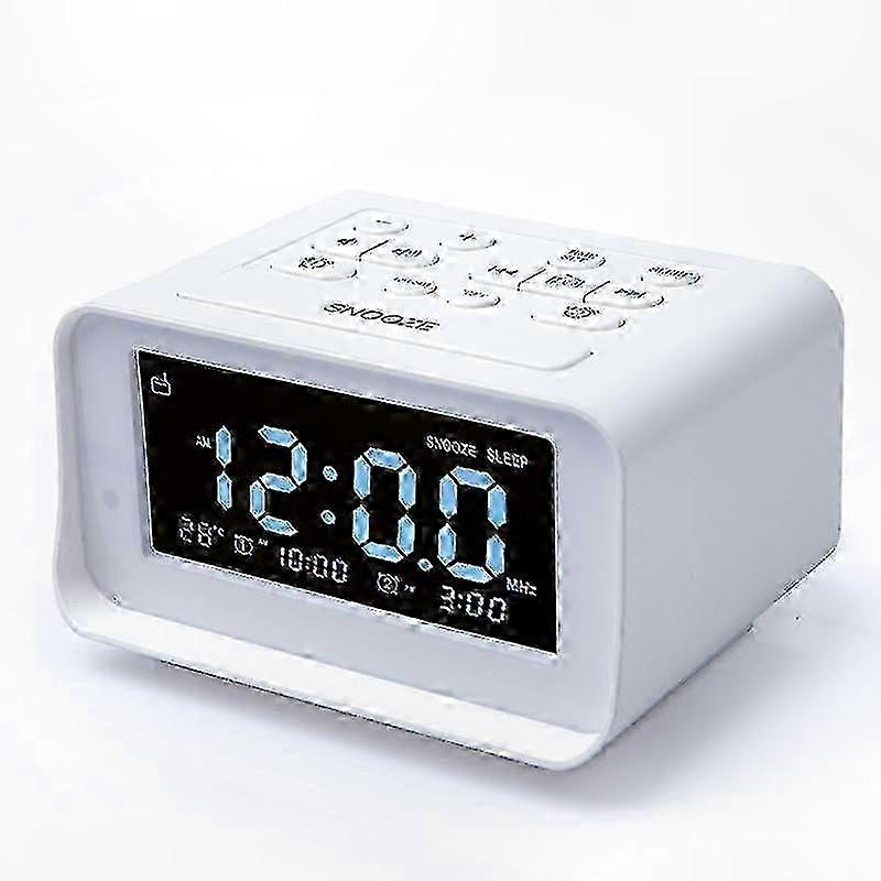 White Dual USB Charging Alarm Clock with Adjustable Volume and Brightness for Bedroom Use