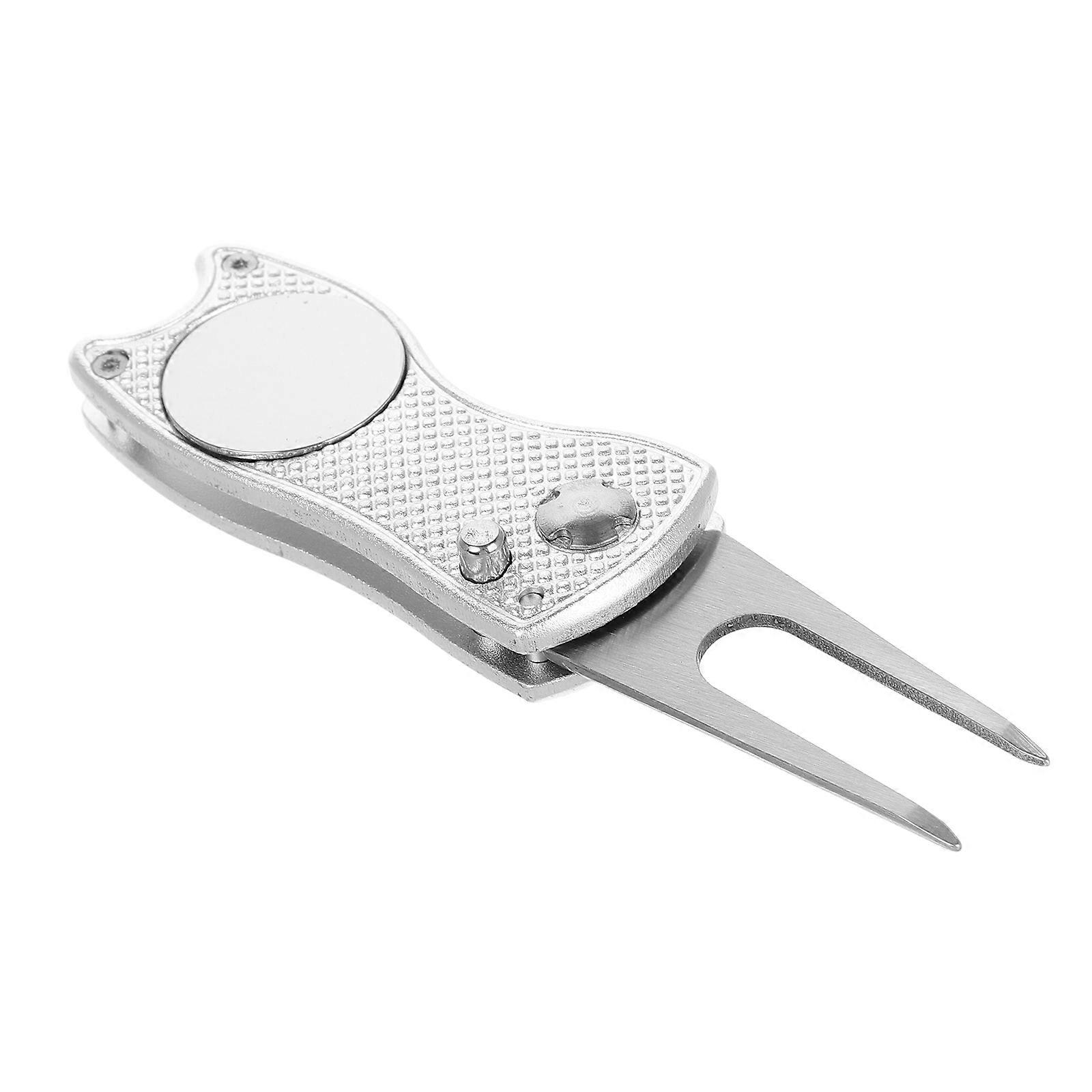 Golf Ball Mark Repair Tool with Durable Aluminum Alloy Foldable Design for Convenient Golf Use Silver
