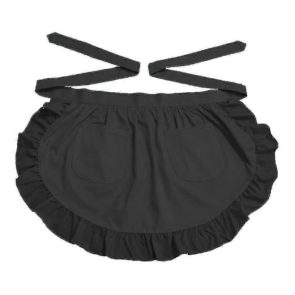 ウエストエプロンキッチンクッキングレストラン100%コットンビストロハーフエプロン女の子の女性のためのポケット付き