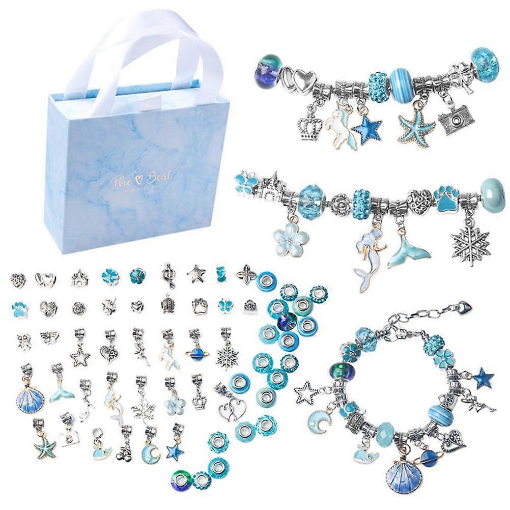 DIY Bracelet Making Kit Rich Accessories Handcraft Retro Jewelry Making Kit Crafts for Kids Blue