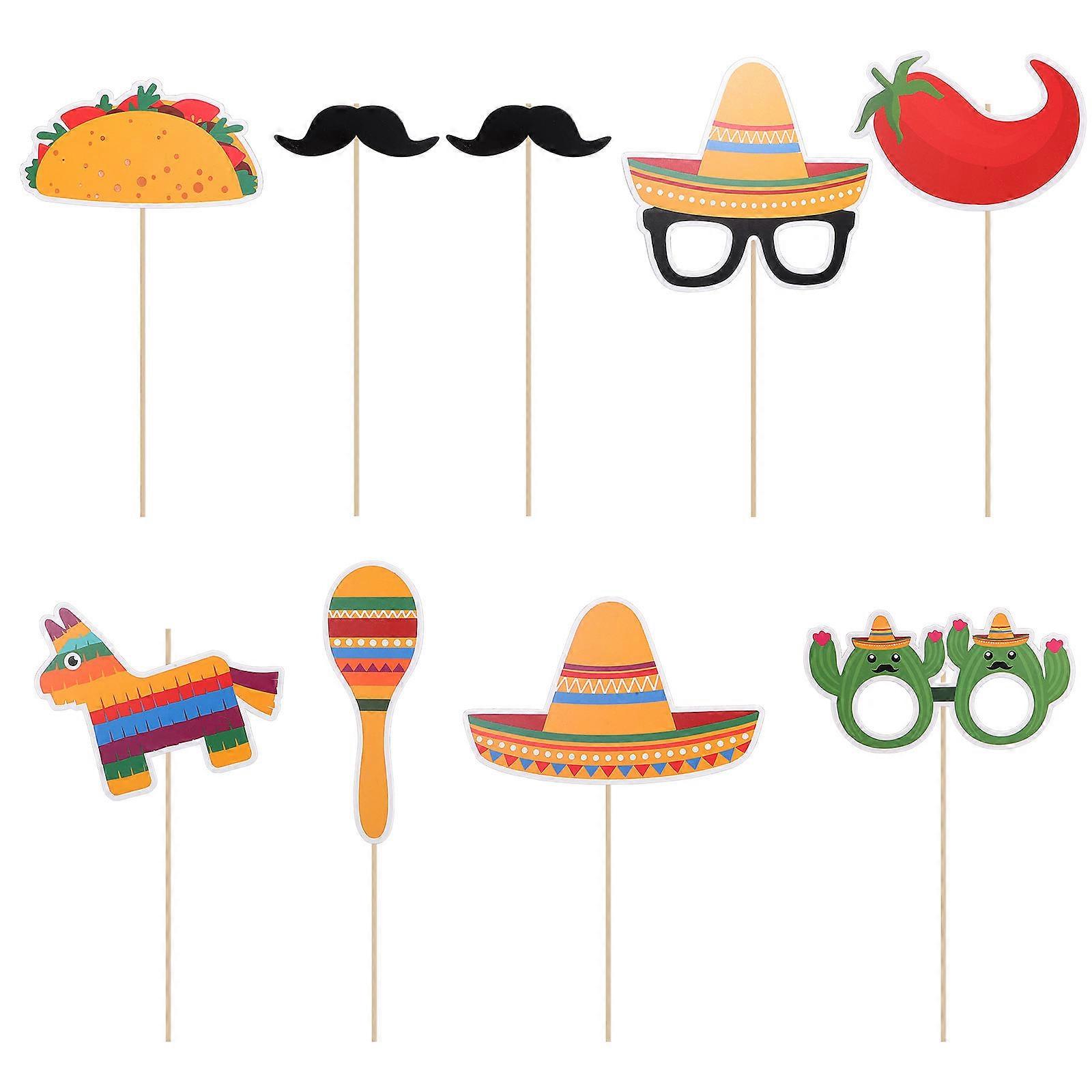 Mexican Carnival Hat Beard Props for Party Decoration 9Pcs Set