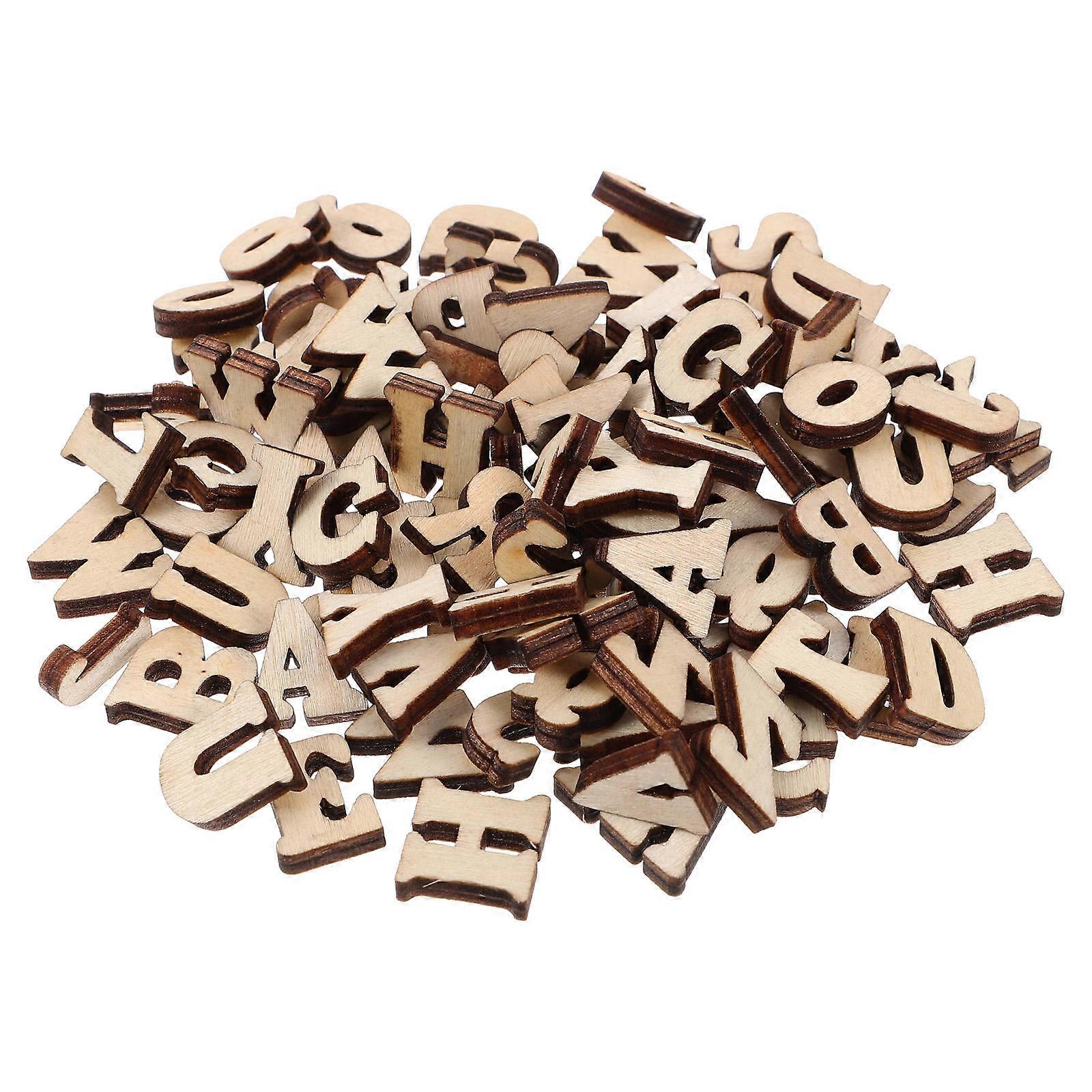 Natural Wooden Slices Craft Embellishments Rustic Unfinished Wood Cutouts for Early Education Alphabet Learning and Home Decoration (100pcs)