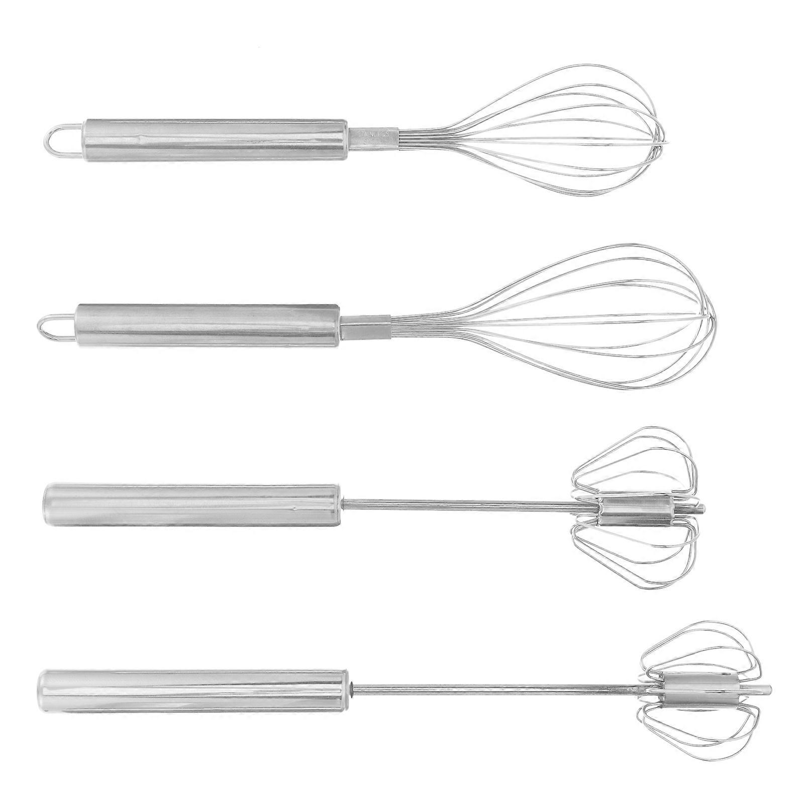 Egg Mixing Tool For Bakery Use Stainless Steel Rotary Whisk With Ergonomic Handle Design 4Set