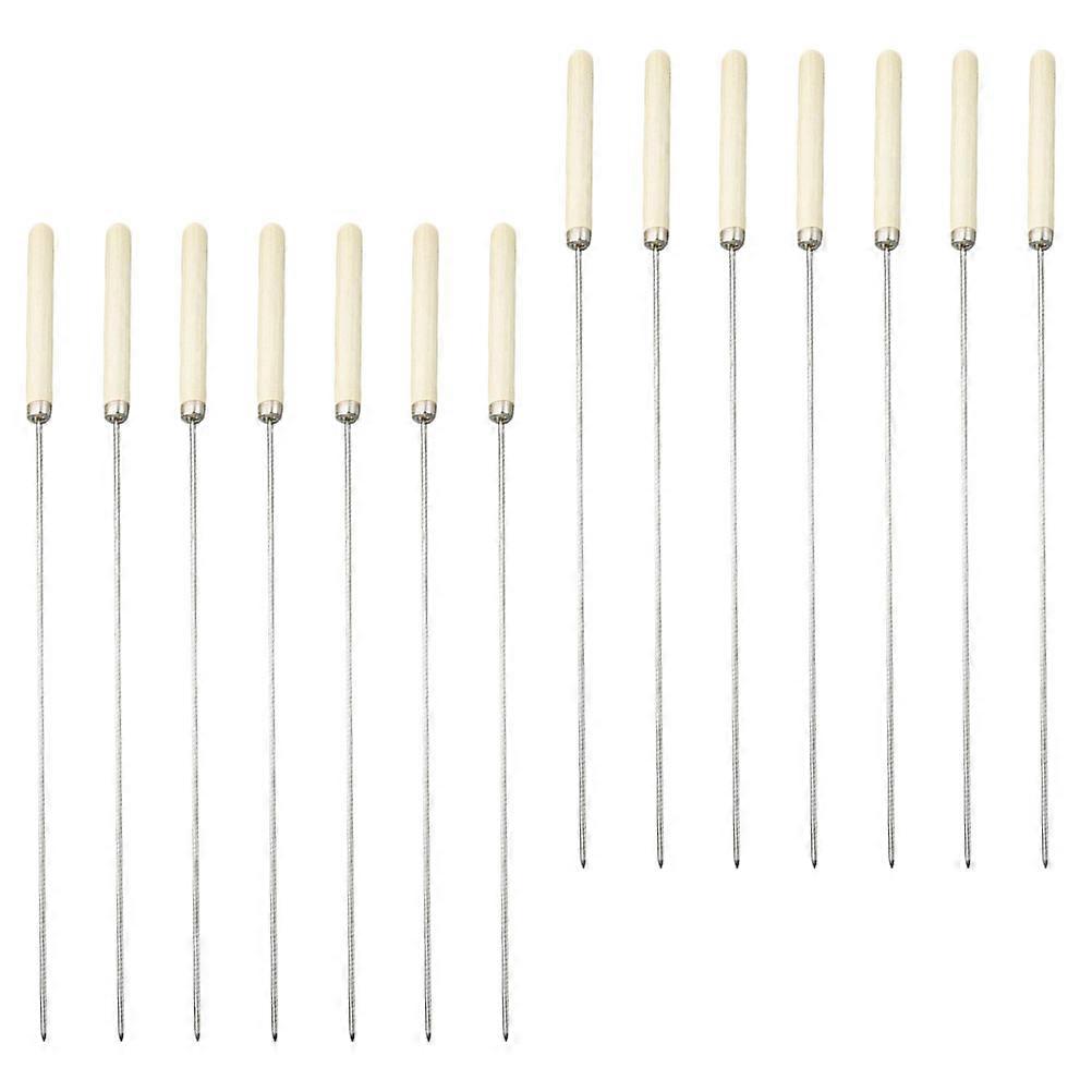 Metal Grilling Skewers Barbecue Accessories 34X2Cm Khaki Wood Handle Design 25Pack