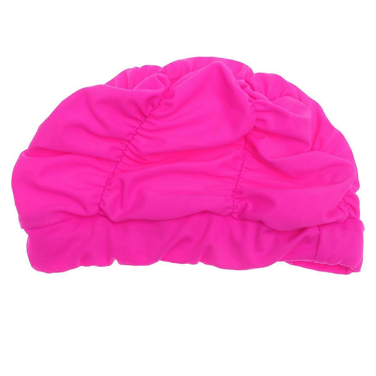 Fashion Pleated Swim Cap for Women Swimming Accessories in Rosy Color Ideal for Beach and Pool Activities - 1Pcs