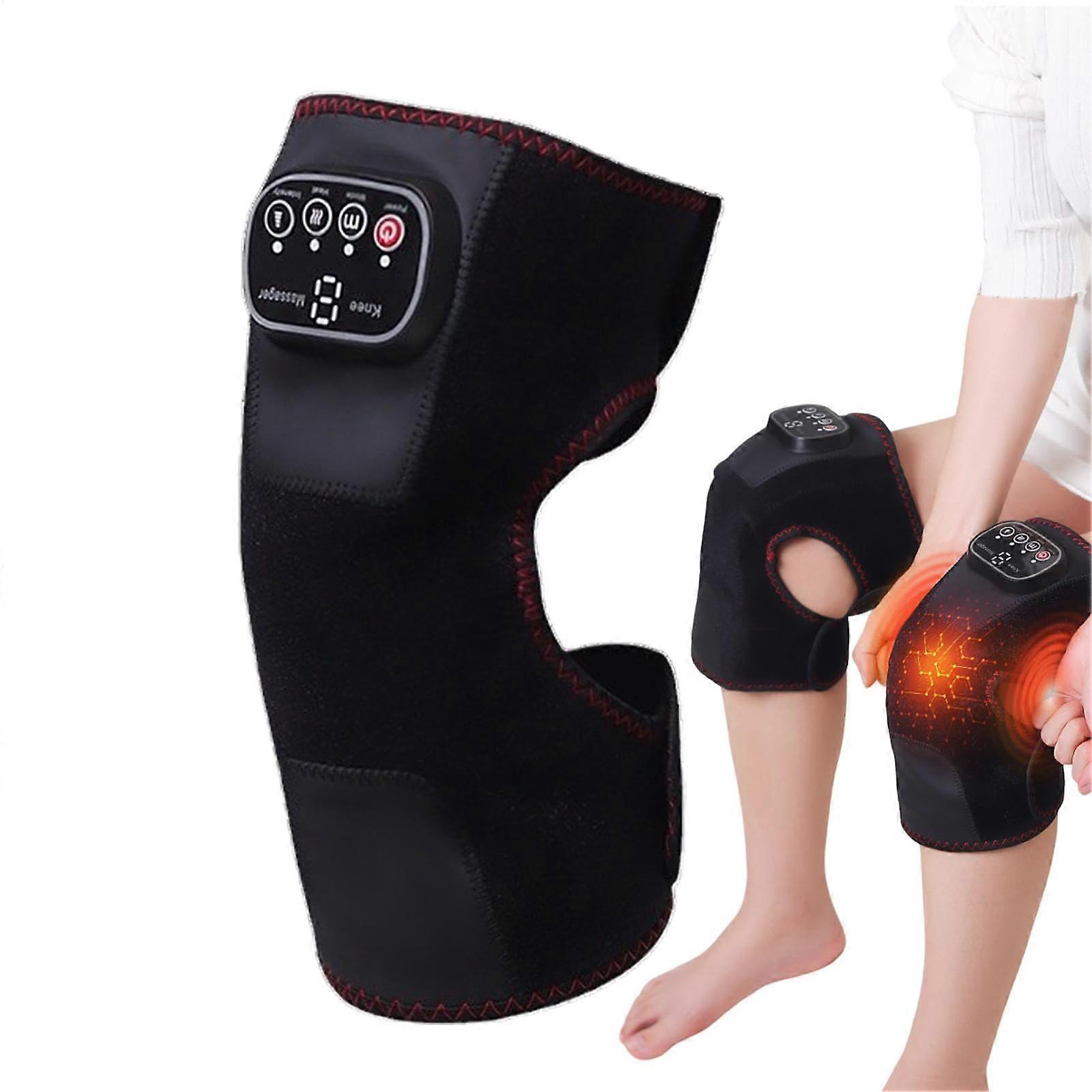 Heating pad for knees, heated knee wrap, massage device for knee conditions, adjustable temperature bandage wrap for elbows, shoulders, and knees.