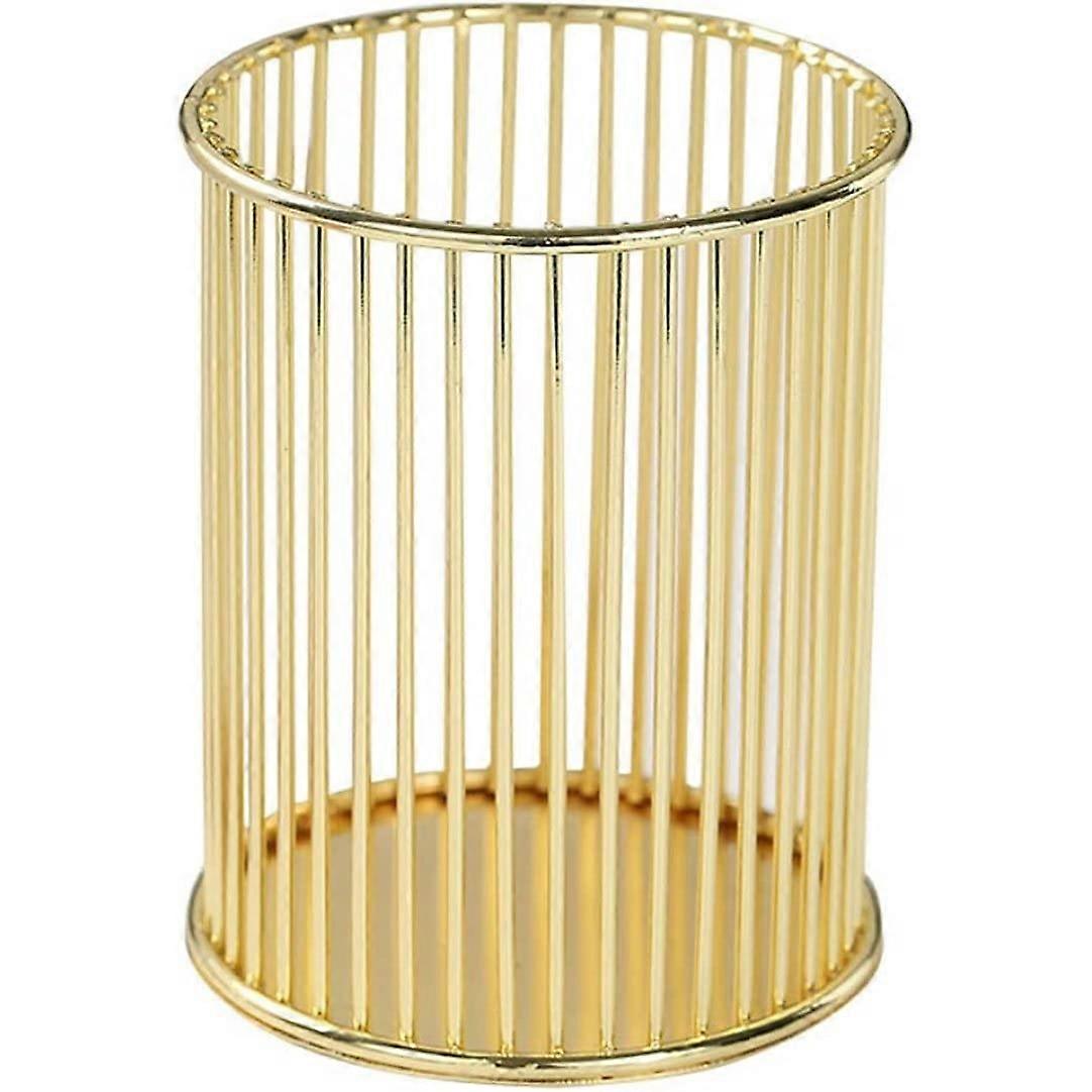 Gold Metal Pen Holder for Desk - Stylish Gold Makeup Brush Organizer, Durable Metal Pencil Cup for Office and Home Use