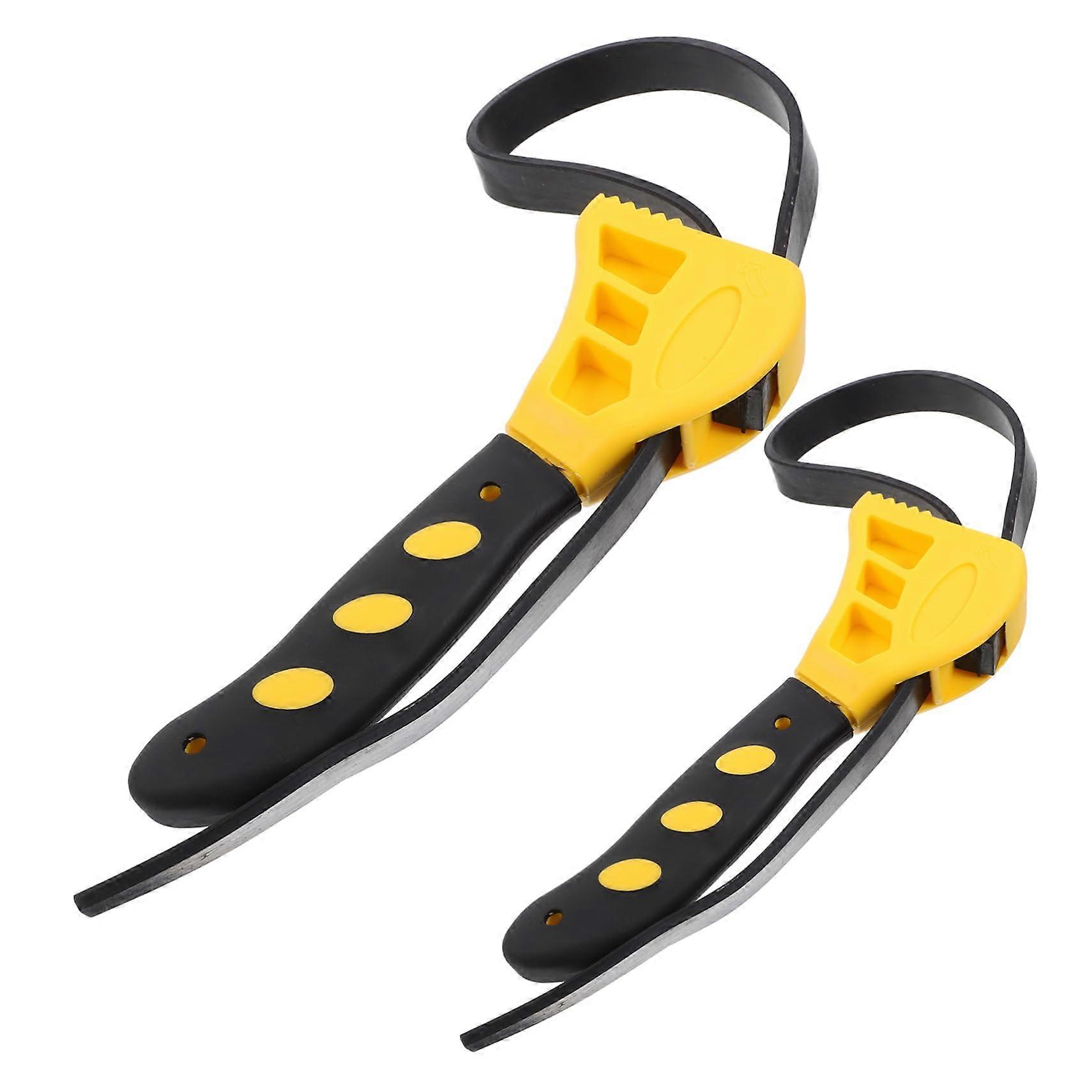 Multi Function Strap Wrench, Versatile, Adjustable Oil Filter Wrench, Bottle Opener, 2-Pack, Yellow