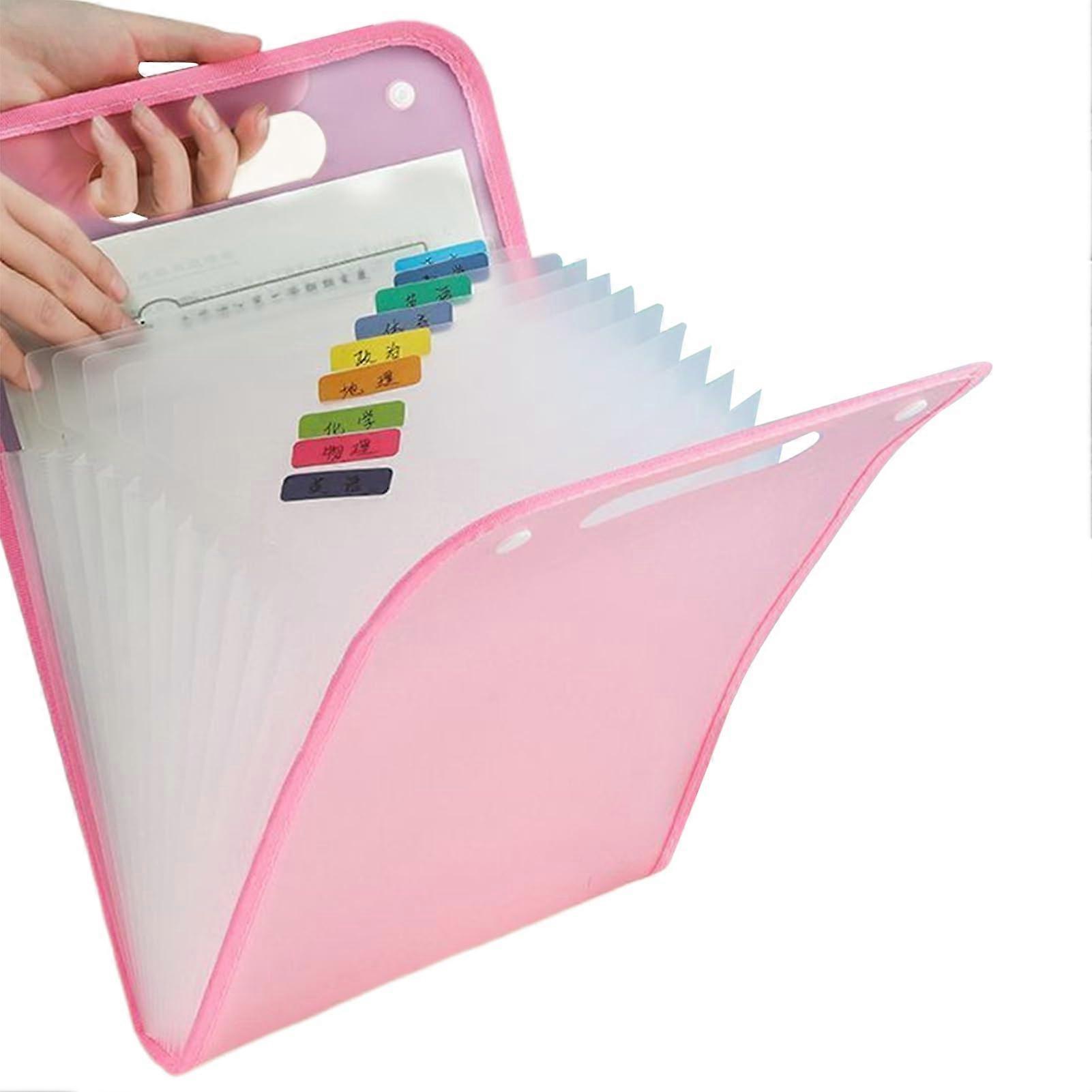 Document File Organizer Pull-Out, Portable Multi-Compartment Folder - Pink, For Small Business, School, Art Studio