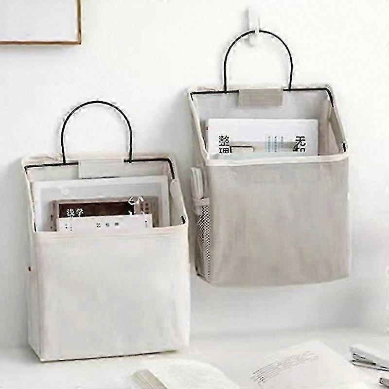 Set of 2 Wall-Mounted Storage Bags for Books and Magazines, Cotton Linen Organizer with Hanging Design for Home and Office Use