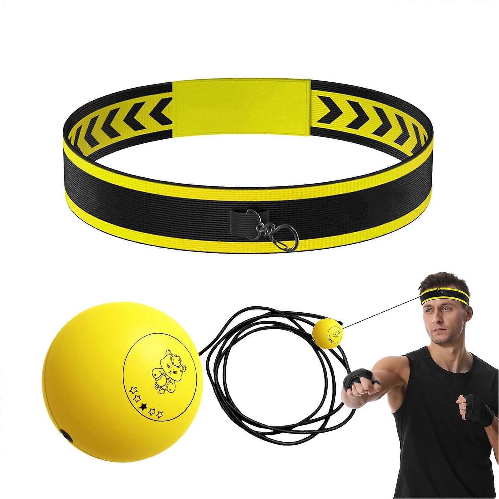Headband With Reflex Ball For Boxing And Reaction Training Adult Yellow Ball Hand-Eye Coordination Trainer