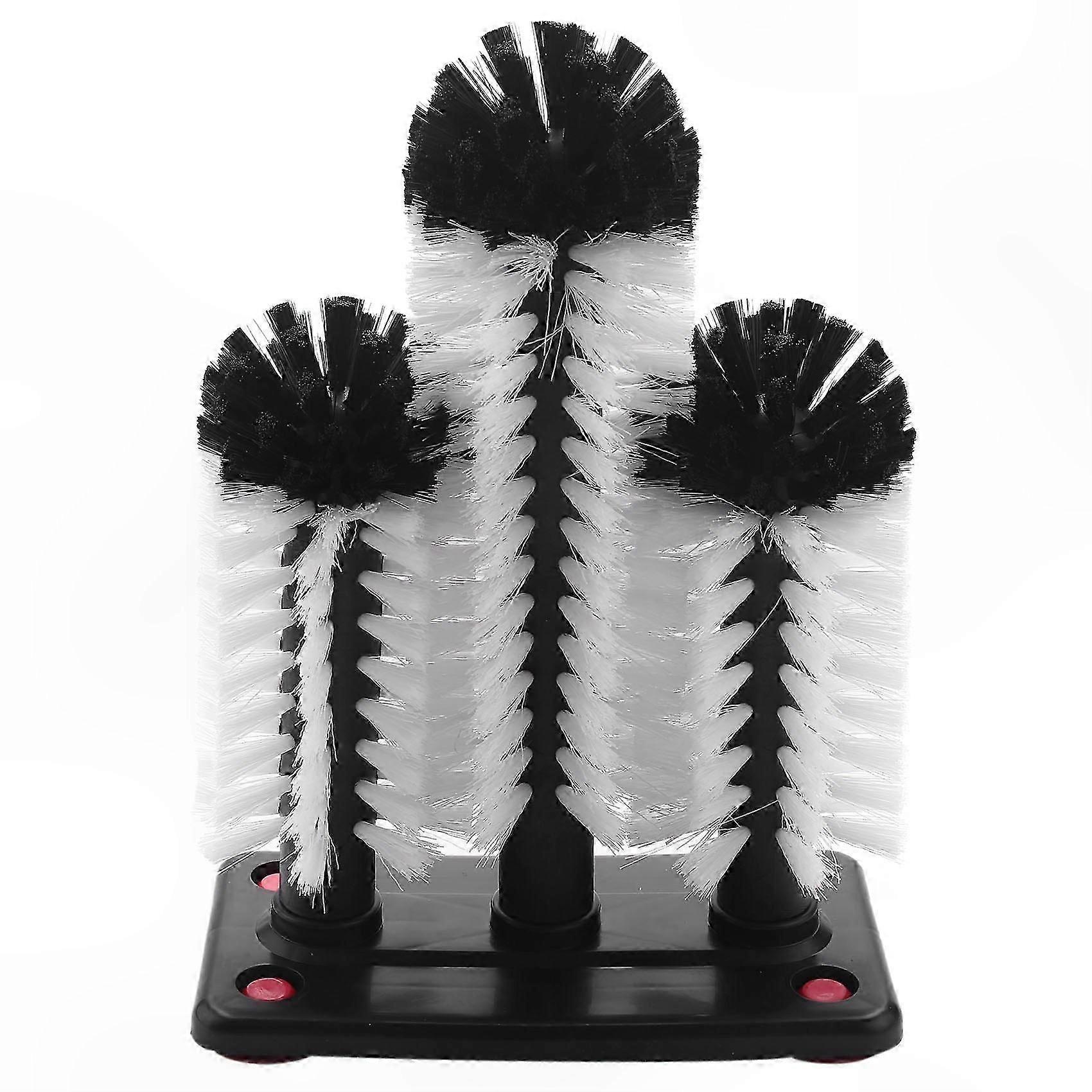 3-Pack Glass Cleaning Brushes with Suction Base for Bars and Kitchens