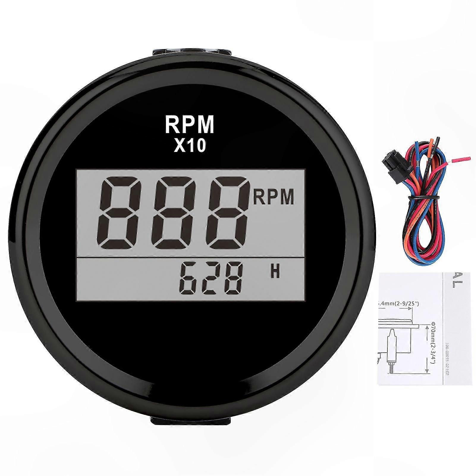 Waterproof LCD Tachometer Gauge with Red Backlight, 52mm Display, 9-32V Input, IP67 Rating