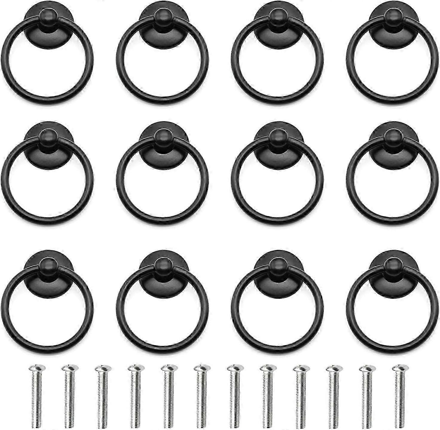 12 Pieces Drawer Pull Ring Knobs Metal Ring Pull Handle Knobs Used for Cabinet Drawer Cupboard Dresser Door