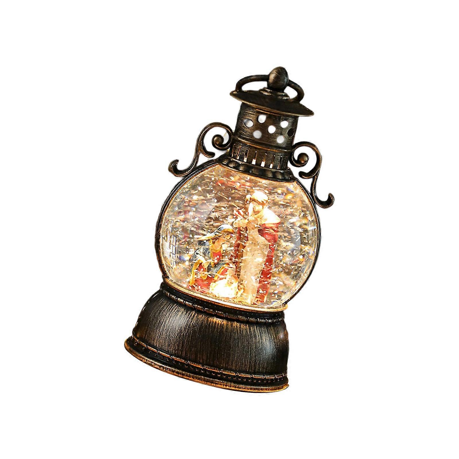 Animated Snowfalls Santa Resin Sculpture With Holiday Musical Multicolored LED Light For Tabletop Display Multicolor