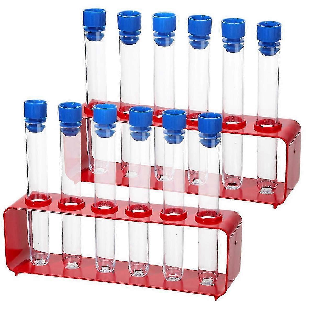 15mm x 100mm Clear Plastic Test Tubes with Caps, 6-Hole Holder Rack, 1 Set Nu