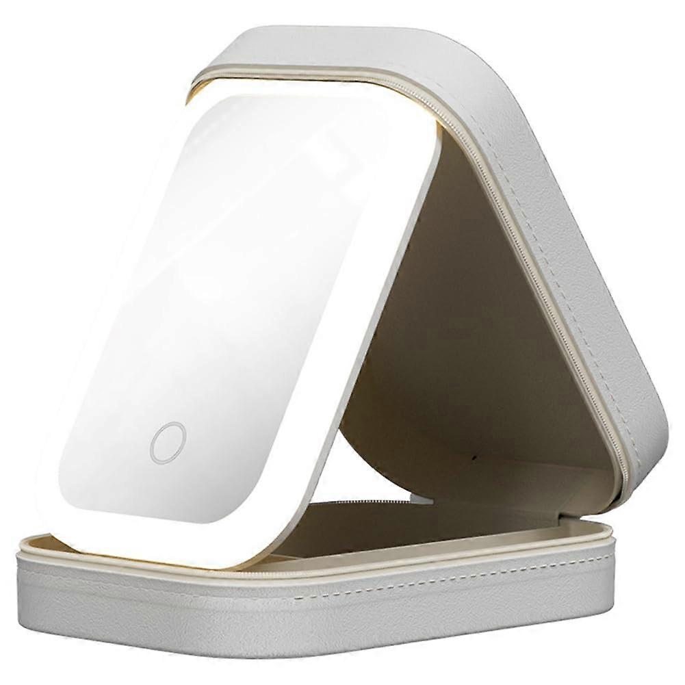 Integrated Makeup Storage Box with LED Lighted Mirror, Adjustable Three-Color Modes, Portable Travel Cosmetic Case (White)